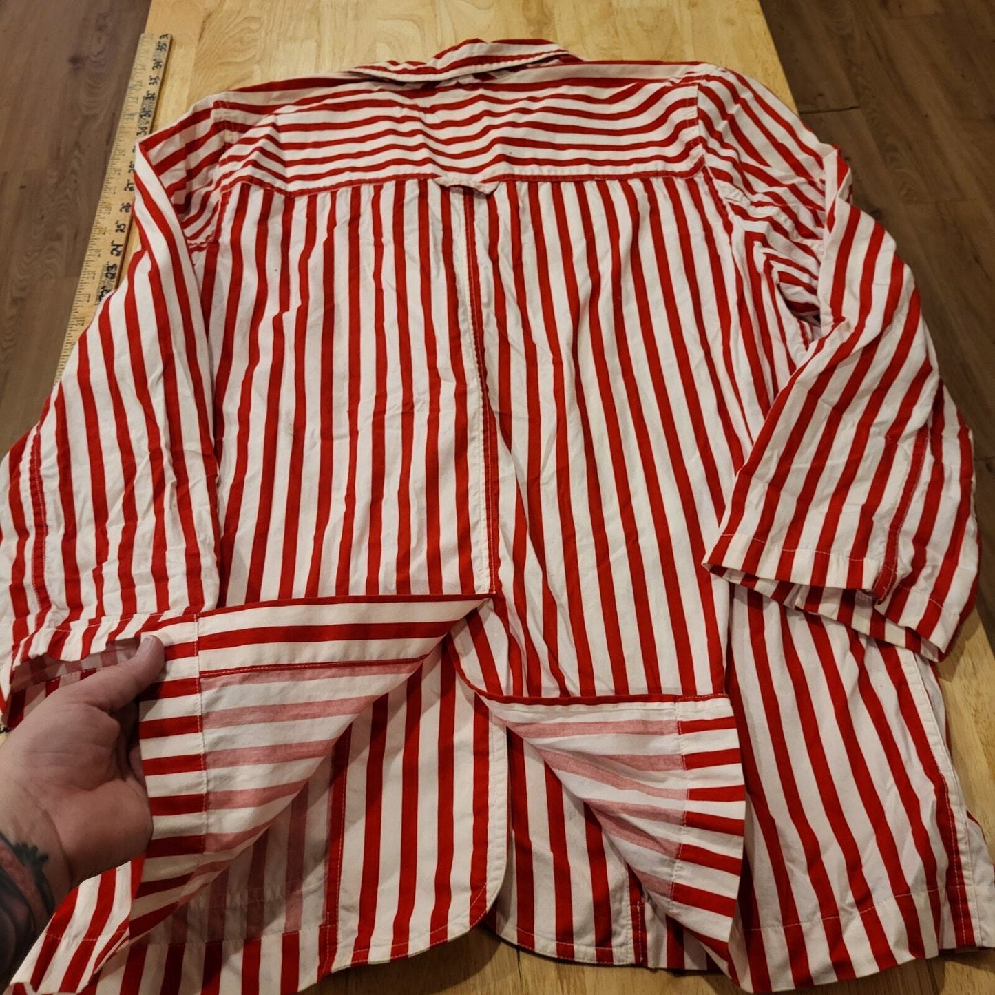 Vintage Liz Sport Red & White Striped Blazer Lightweight Cotton L Pockets