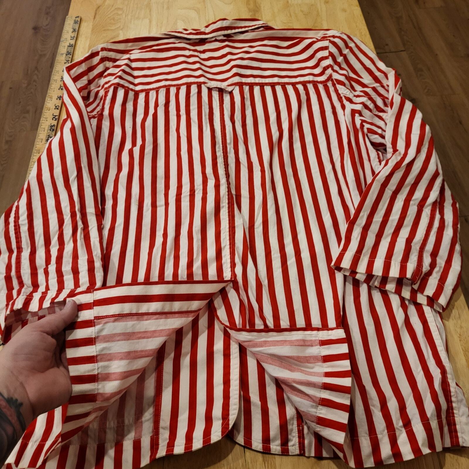 Vintage Liz Sport Red & White Striped Blazer Lightweight Cotton L Pockets