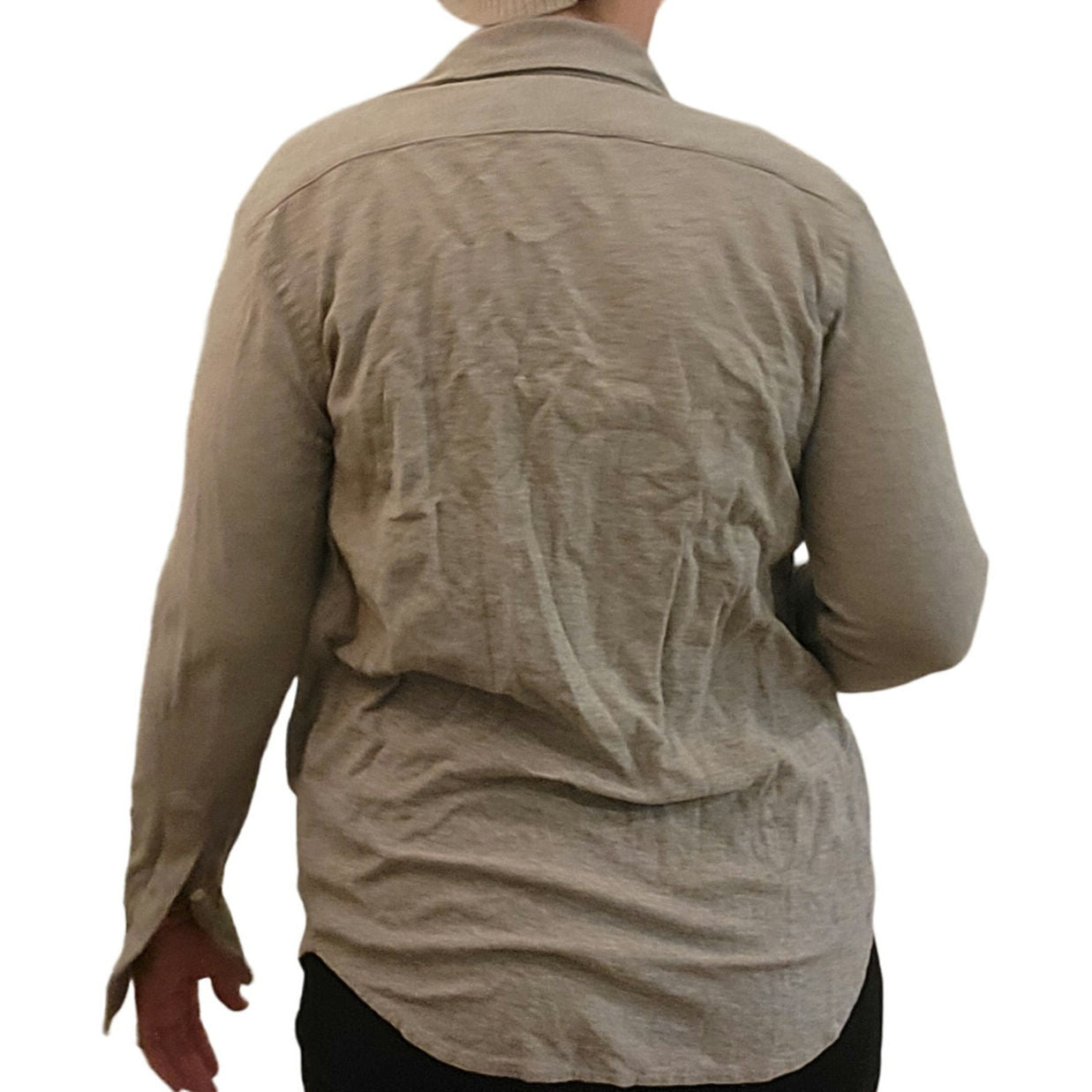 Heather Gray Waffle Knit Women's PS Button Down Collar Shirt Long Sleeve