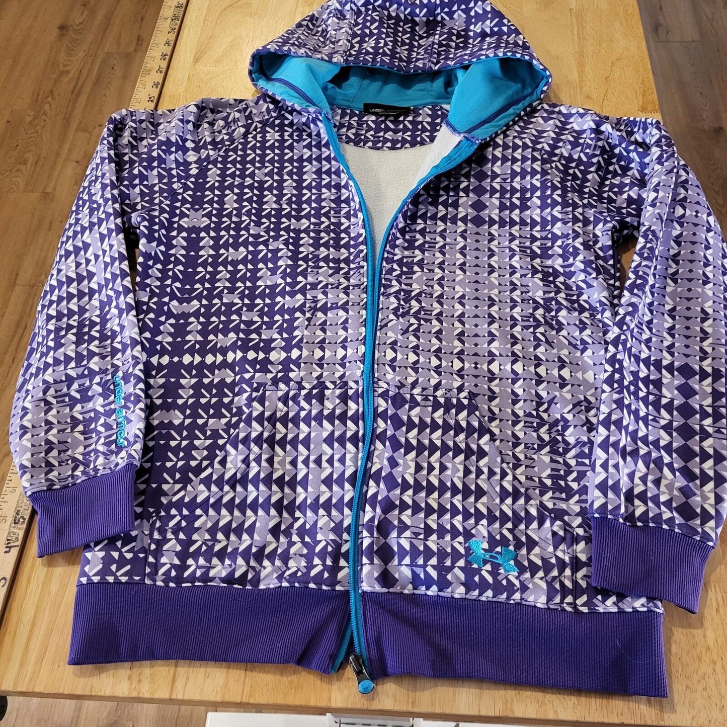 Under Armour Semi-fitted Purple Geometric Print Full Zip Hoodie Small 