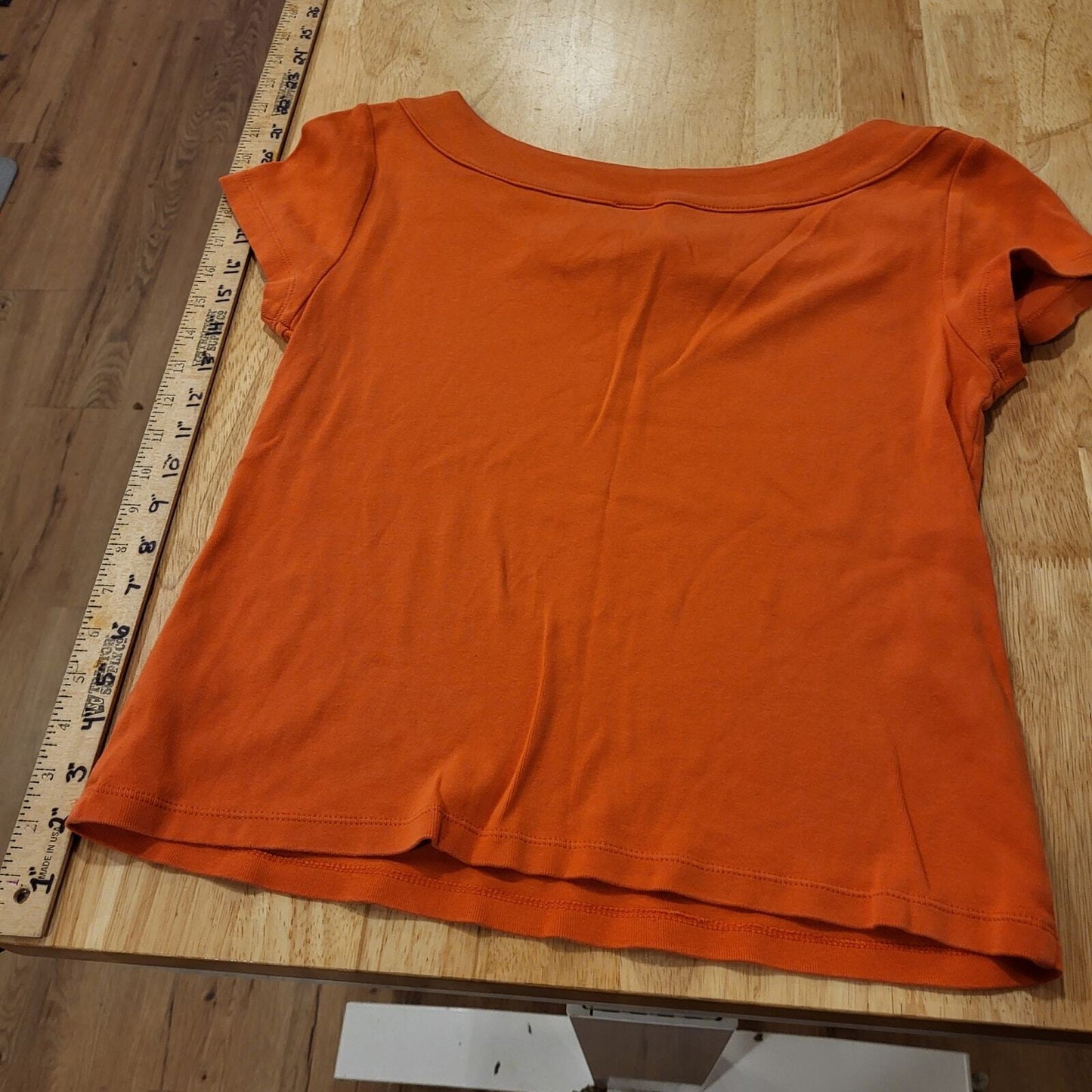 Orange Cotton Knit Cap Sleeve Boat Neck Bow t-shirt medium