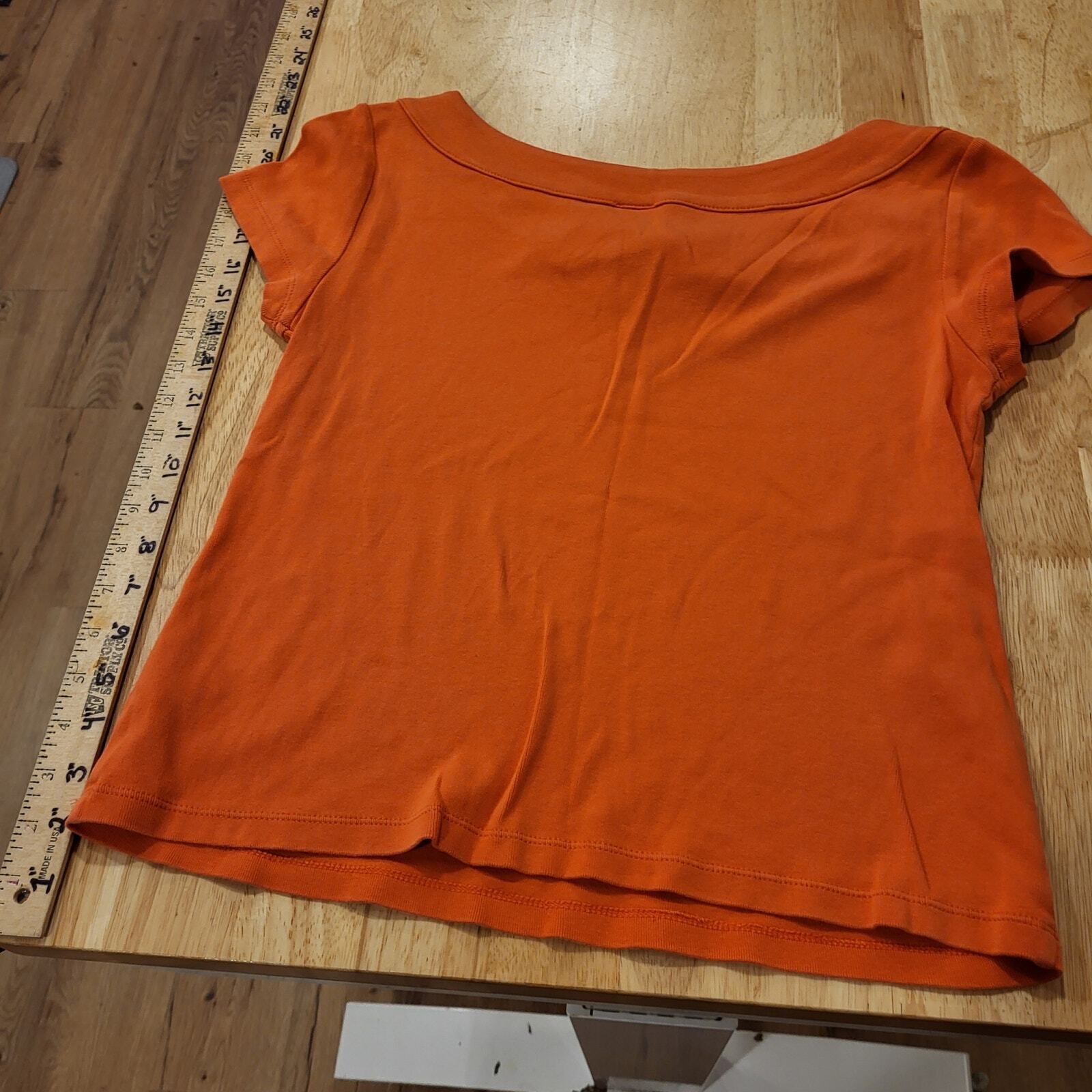 Orange Cotton Knit Cap Sleeve Boat Neck Bow t-shirt medium