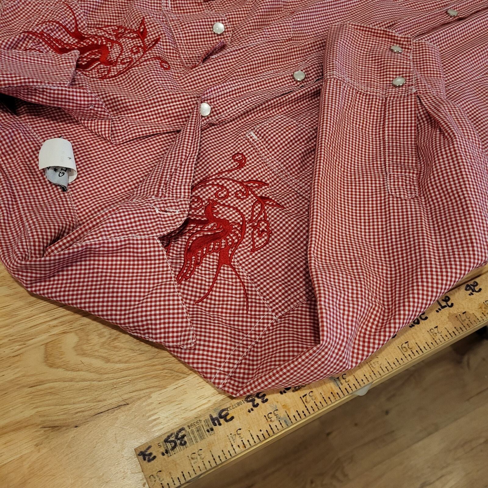 Vintage Sailor Jerry Red Gingham Pearl Snap Shirt Dress 18" P2P 32" Waist
