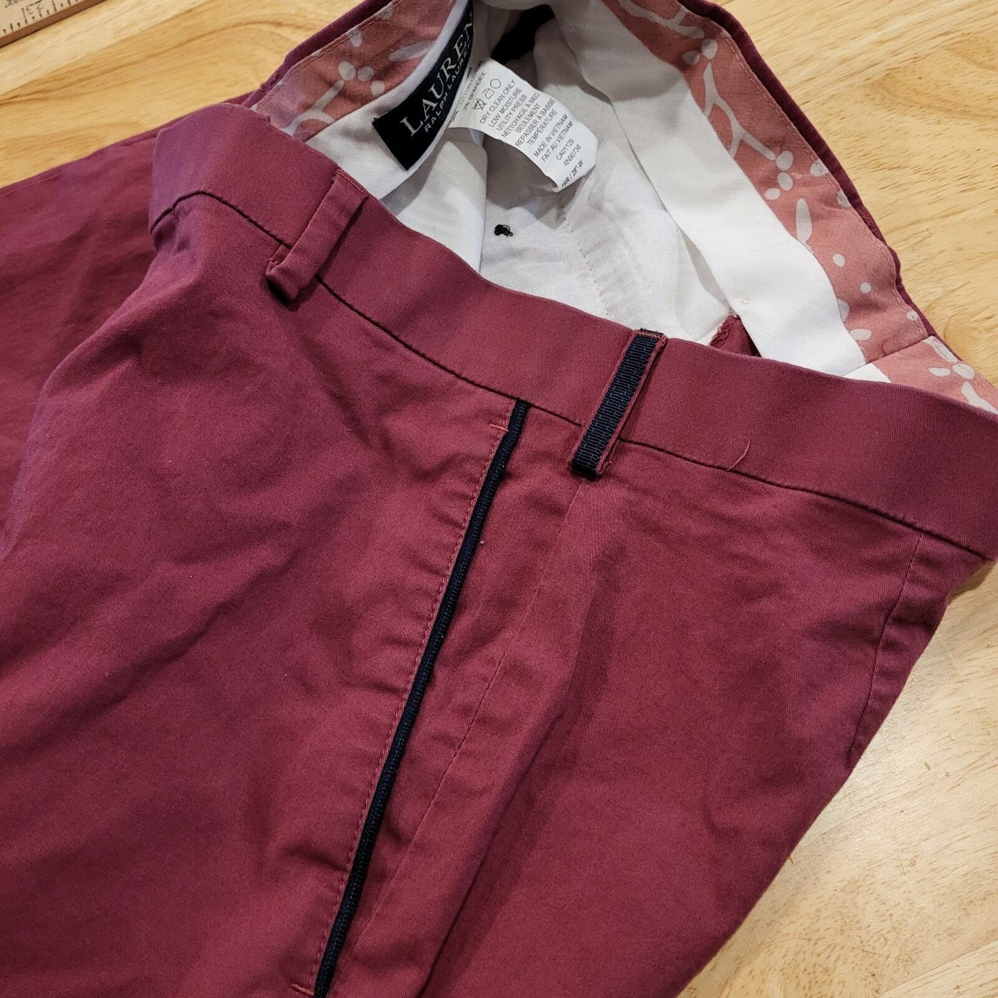   Ralph Lauren 16 Teen Maroon Tuxedo Slacks Side Stripe 28" Waist