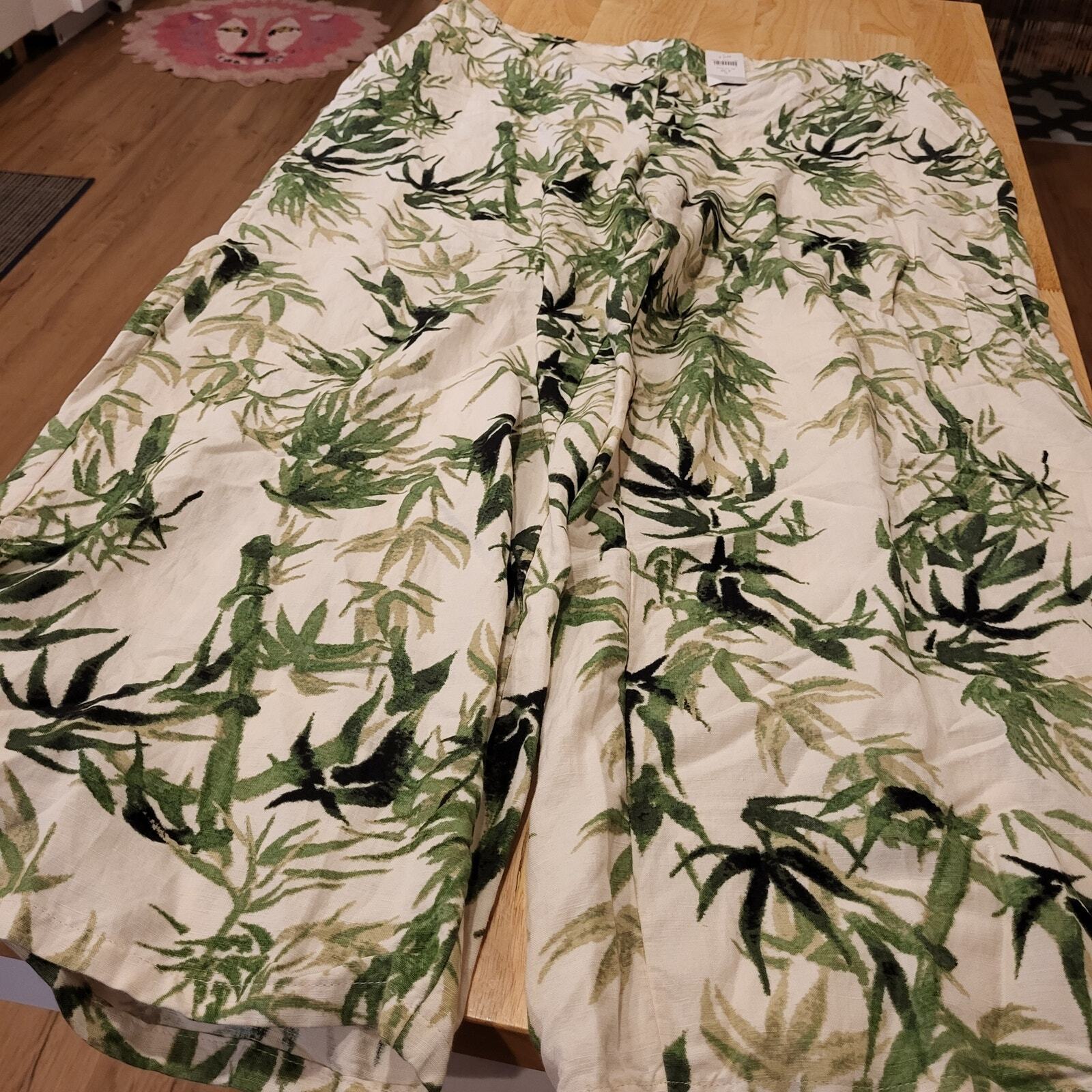 Nwt J. Jill Botanical Print Elastic Waist Wide Leg Nylon Blend Trousers XL Tall