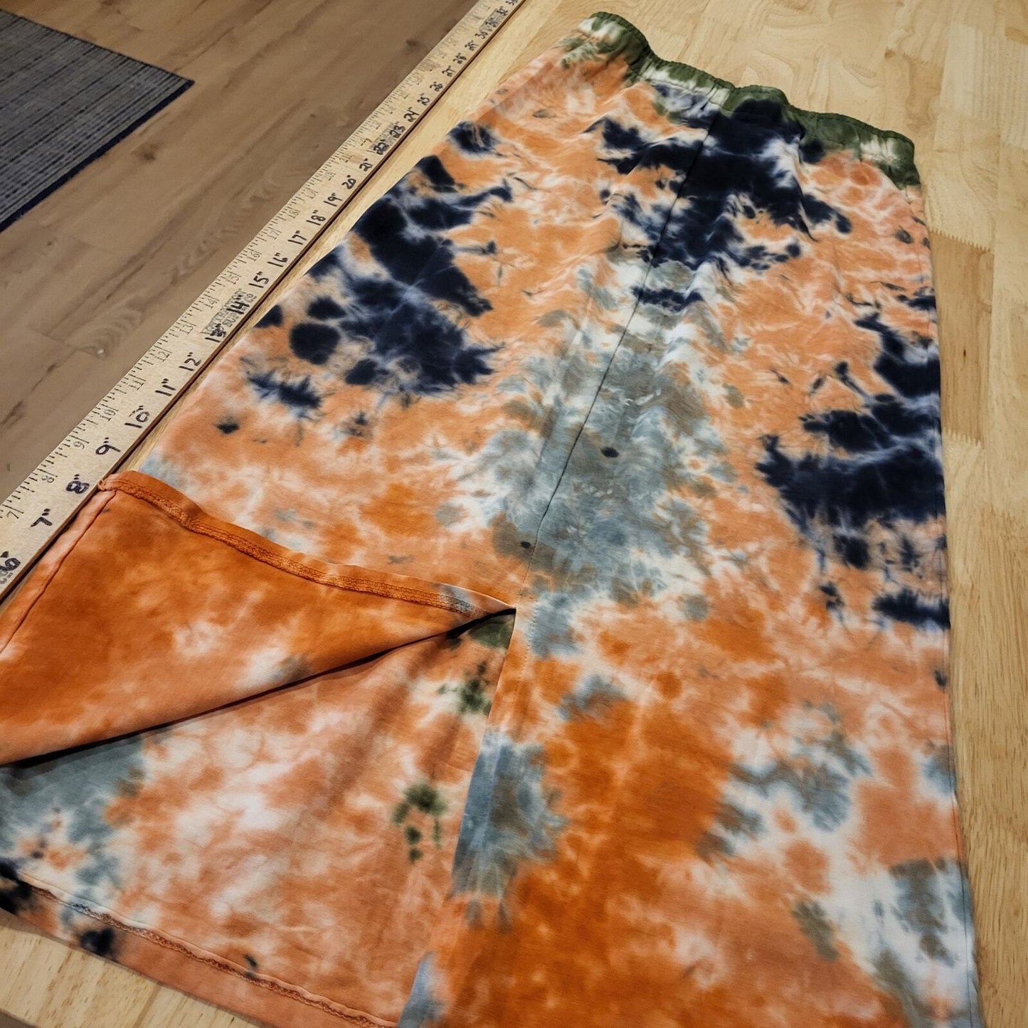Orange & Blue Tie Dye Jersey Knit Pencil Skirt 24" Waist 31" Long