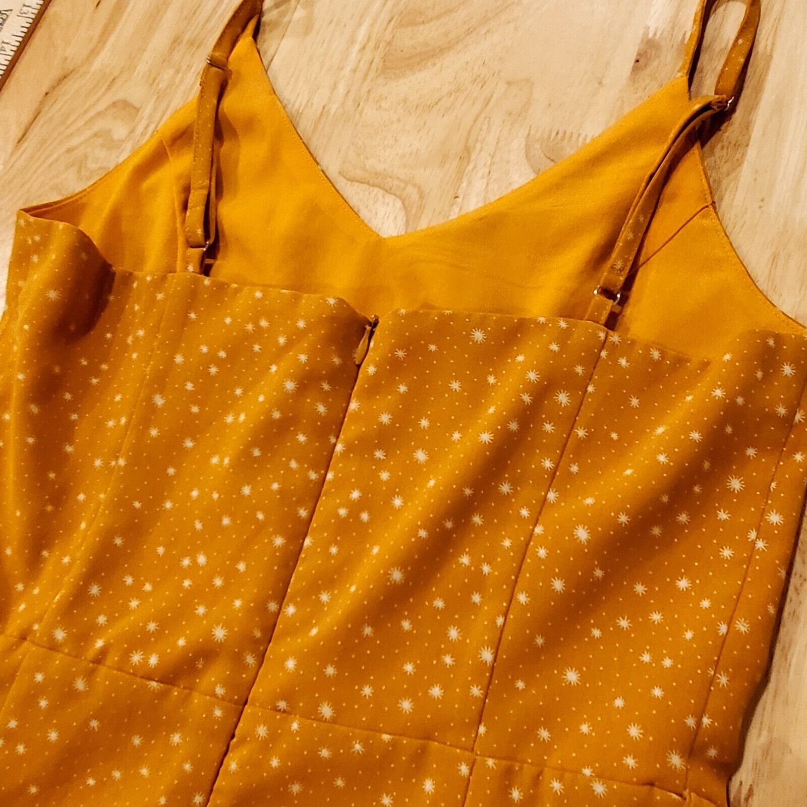 Yellow Star Print Fanco Dress Size S Witchy BOHO CUTE ruffle Mystical Pretty 