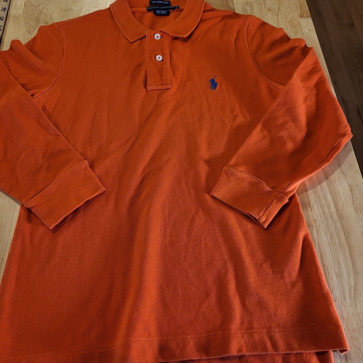 Ralph Lauren The Skinny Polo Orange Medium Cotton Long Sleeve