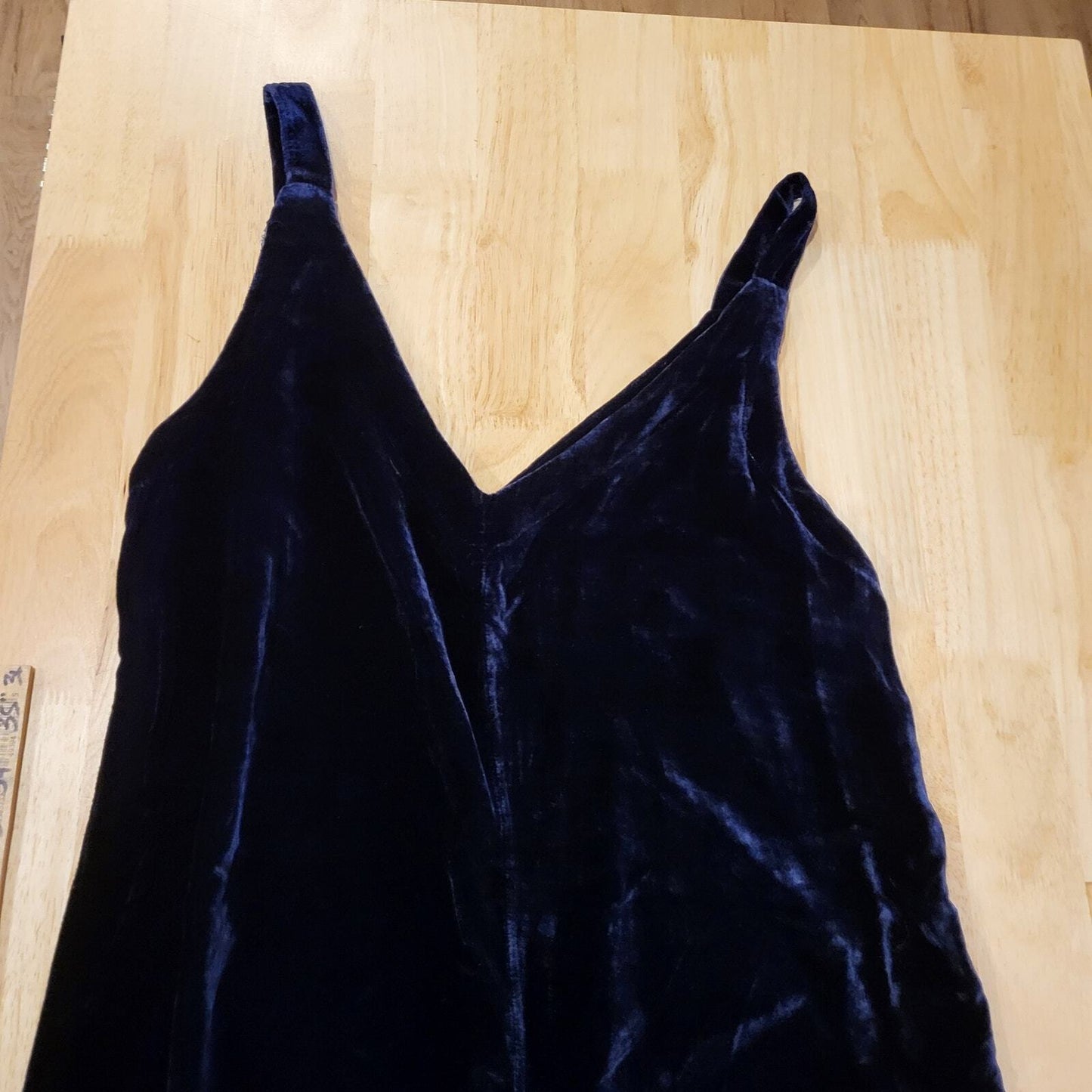 Lacausa Blue Velvet Sleeveless Wide Leg Jumpsuit XS 19" Rise Cropped