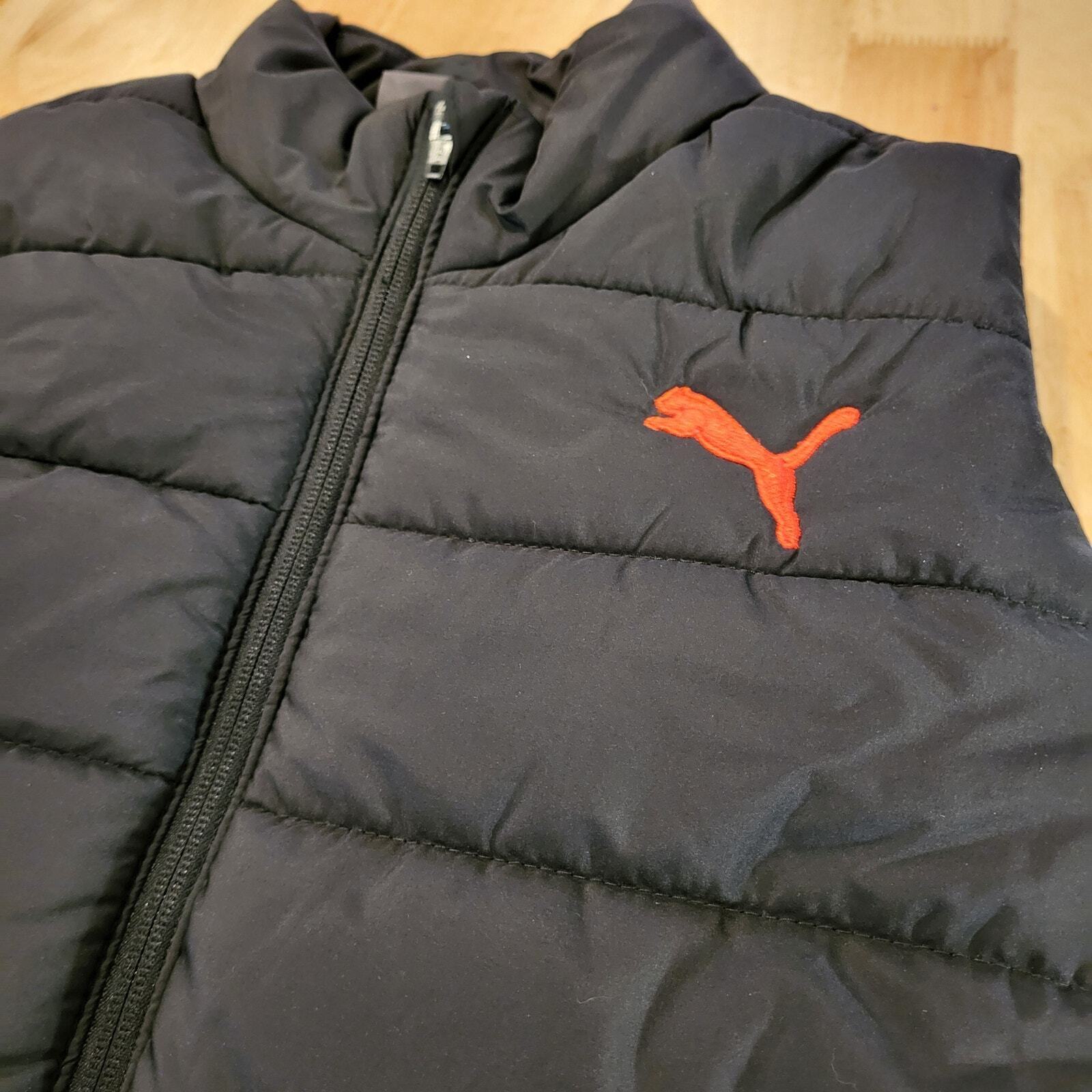 Kids 10/12 black Puma puffer vest red logo zip front