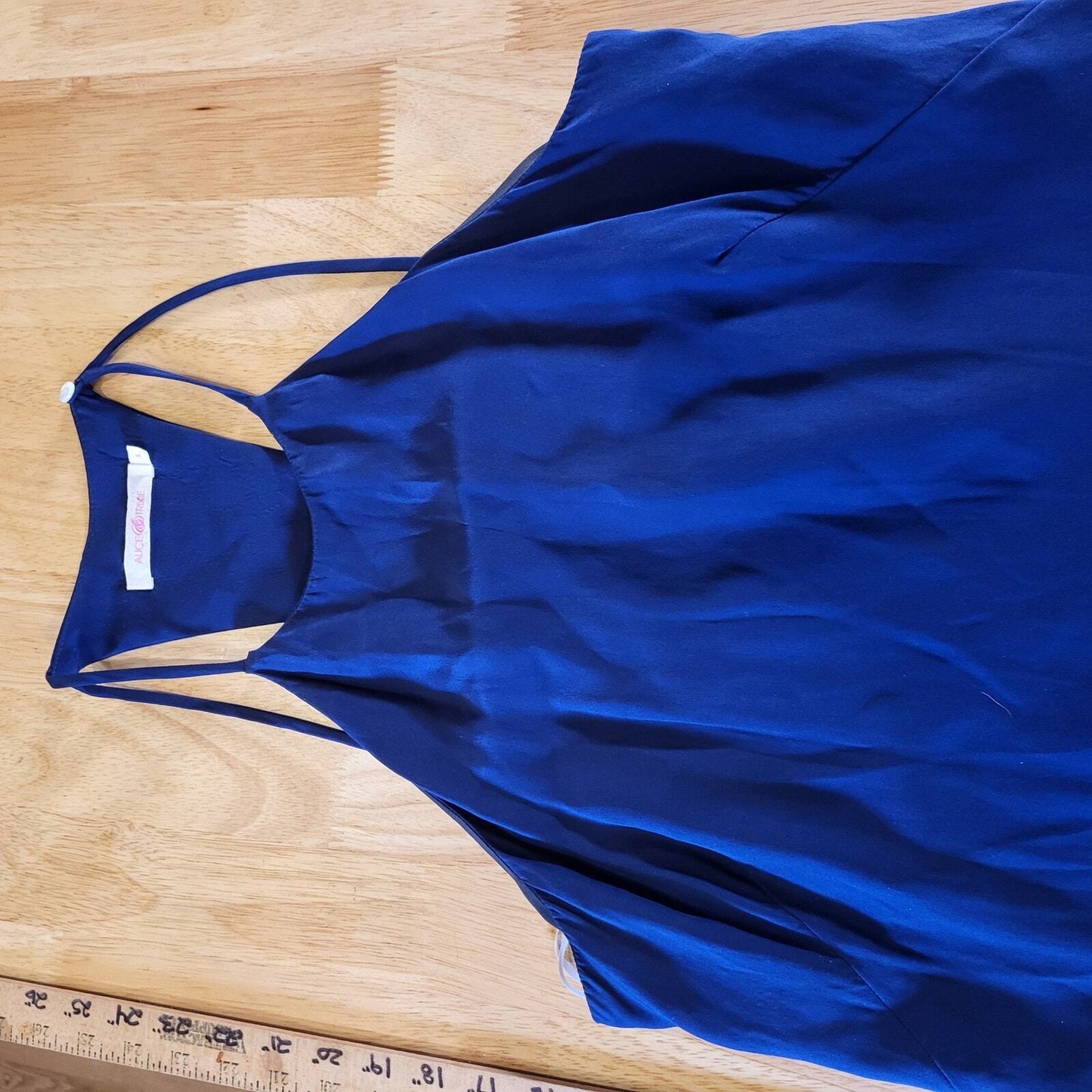 Alice & Trixie Blue Spaghetti Straped Maxi Dress Side Slit Racer Back 16" P2P