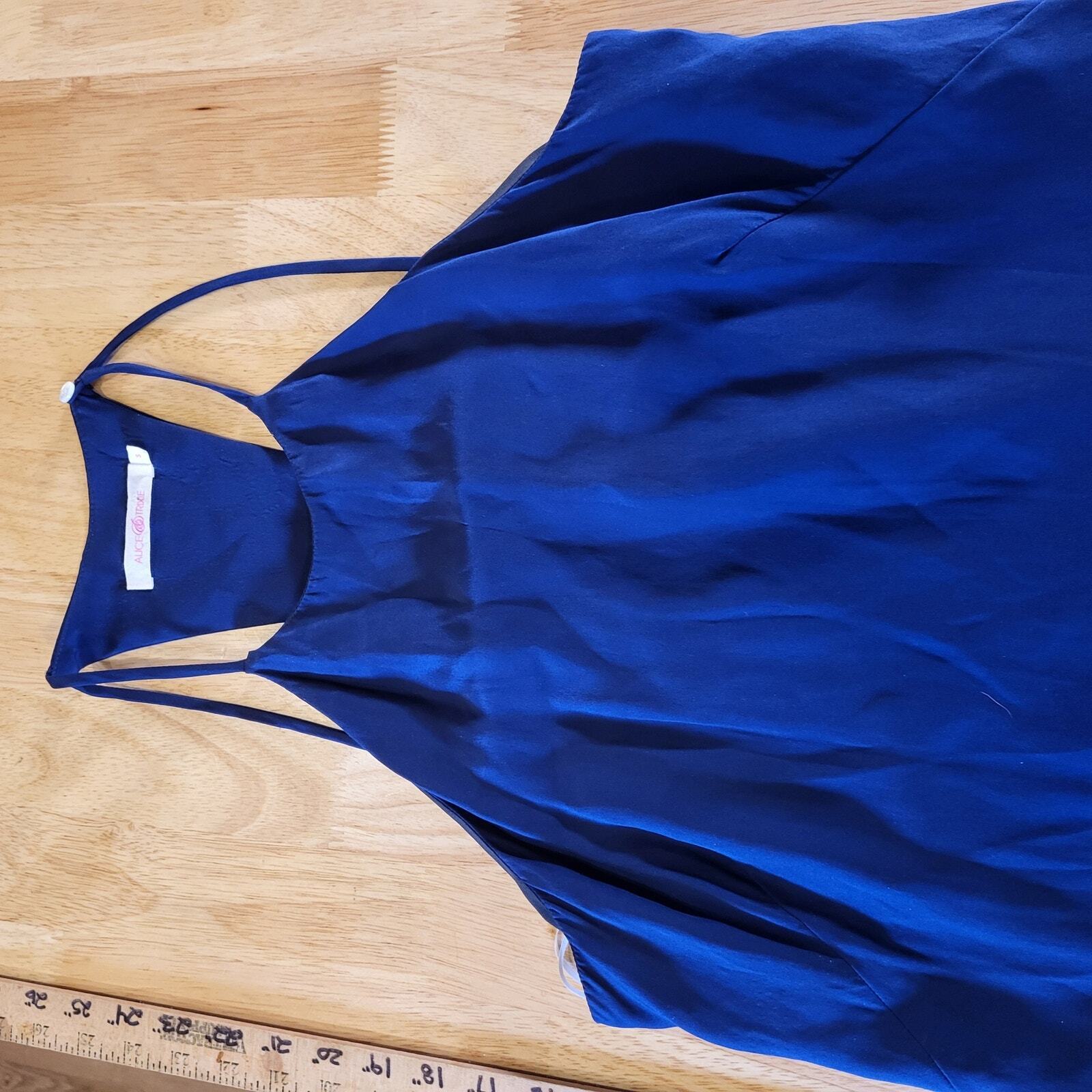 Alice & Trixie Blue Spaghetti Straped Maxi Dress Side Slit Racer Back 16" P2P