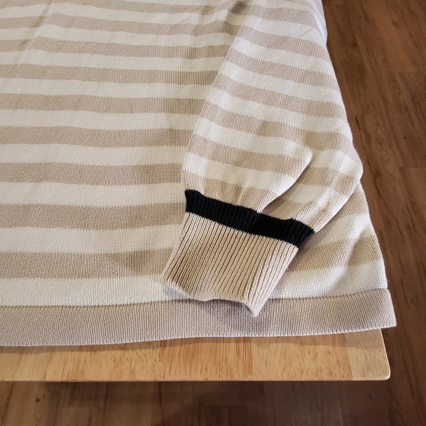Collectable by Parkhurst Beige White Striped 1/4 Zip Sweater 100% Cotton Large