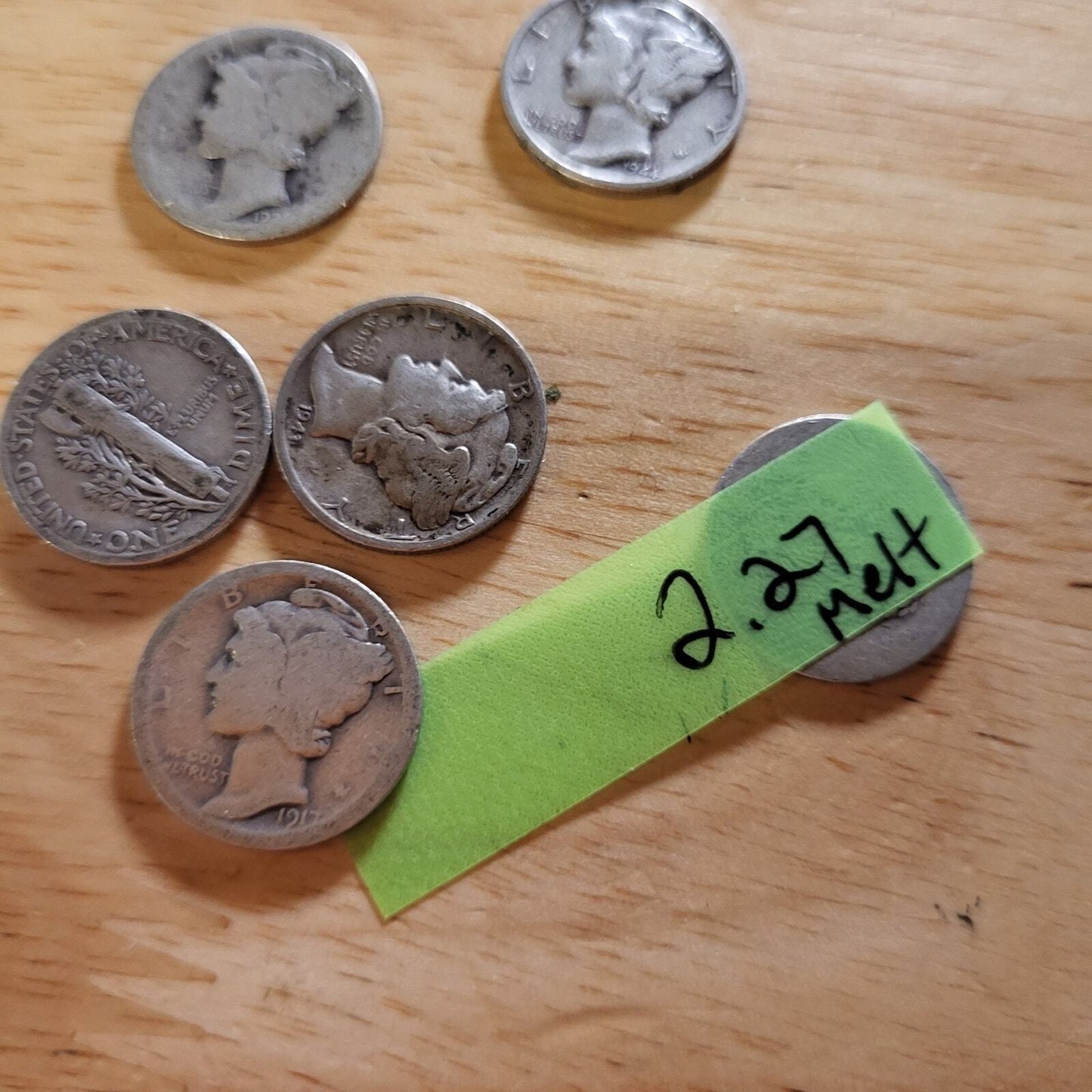Mercury Dime Collection Worn 2.25g Silver each 6 coins Total  13.5g