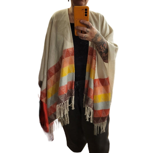 American Eagle Outfitters Rainbow Striped Poncho Shawl Geometric 