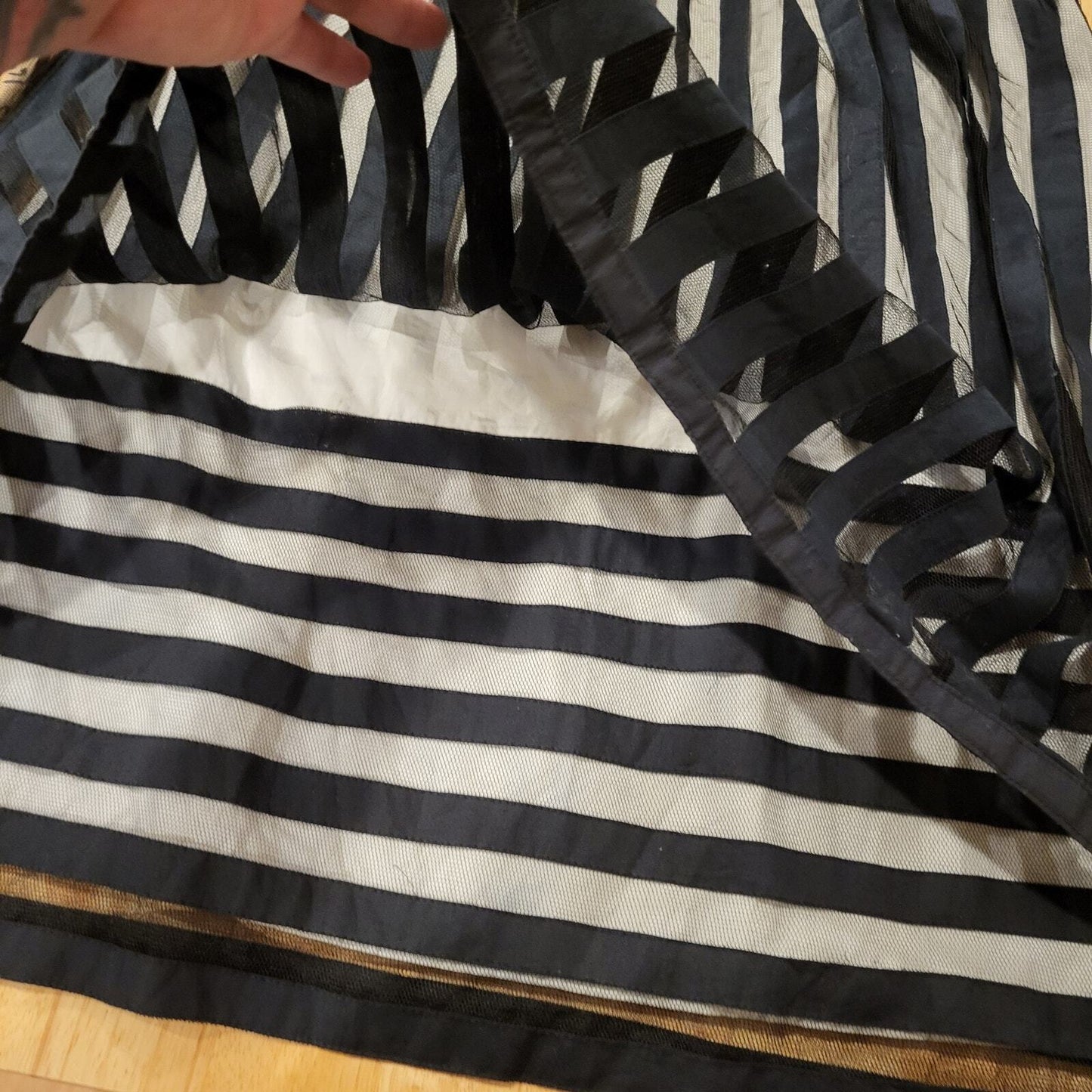 CYNTHIA STEFFE Black Tulle Striped Strapless Dress Size 12 30" Waist 34" Bust