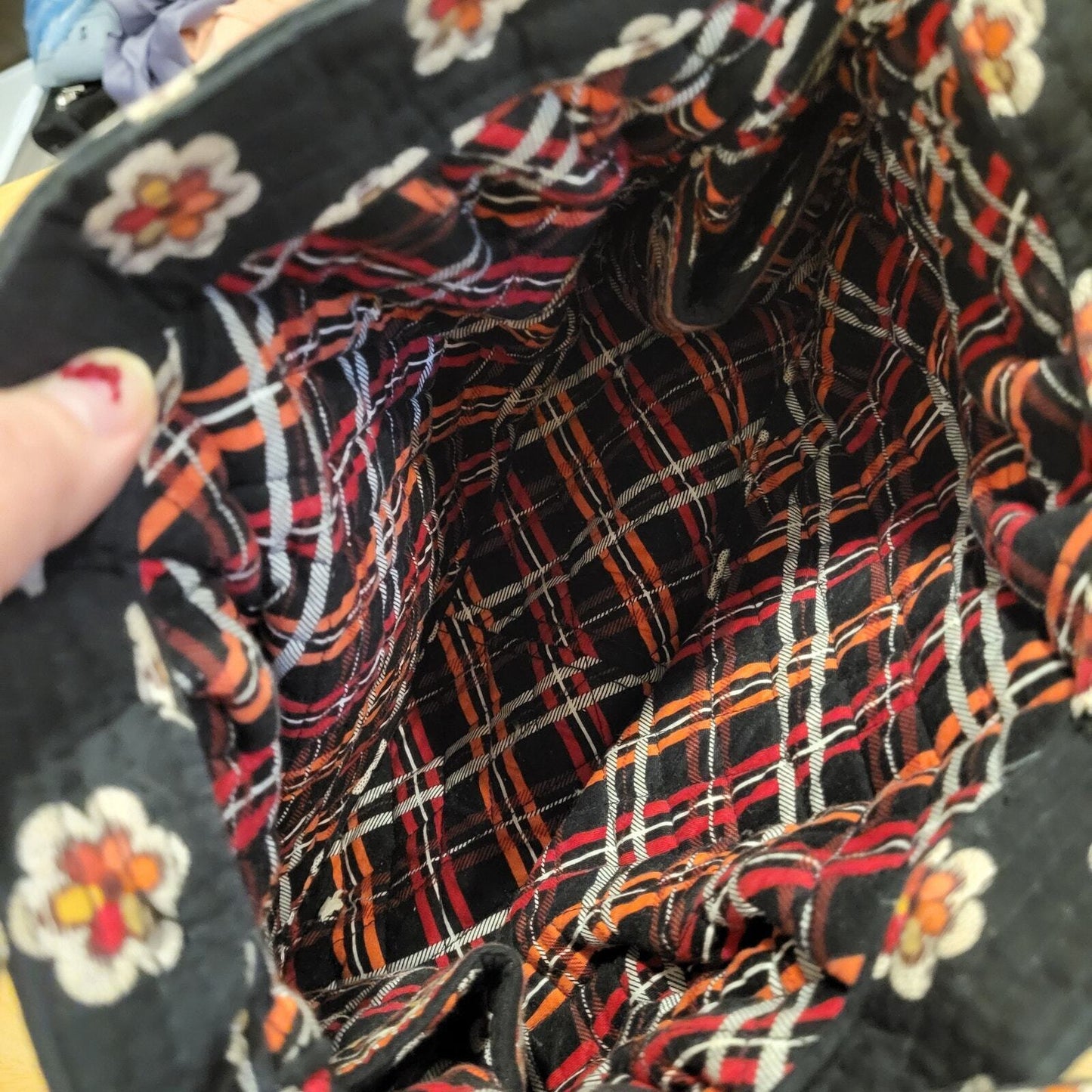 Black Vera Bradley Floral Bag Silver Hardware Plaid Lining 