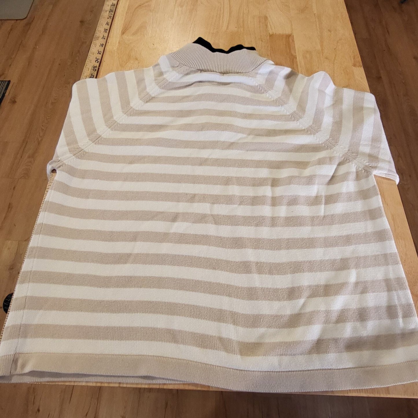 Collectable by Parkhurst Beige White Striped 1/4 Zip Sweater 100% Cotton Large