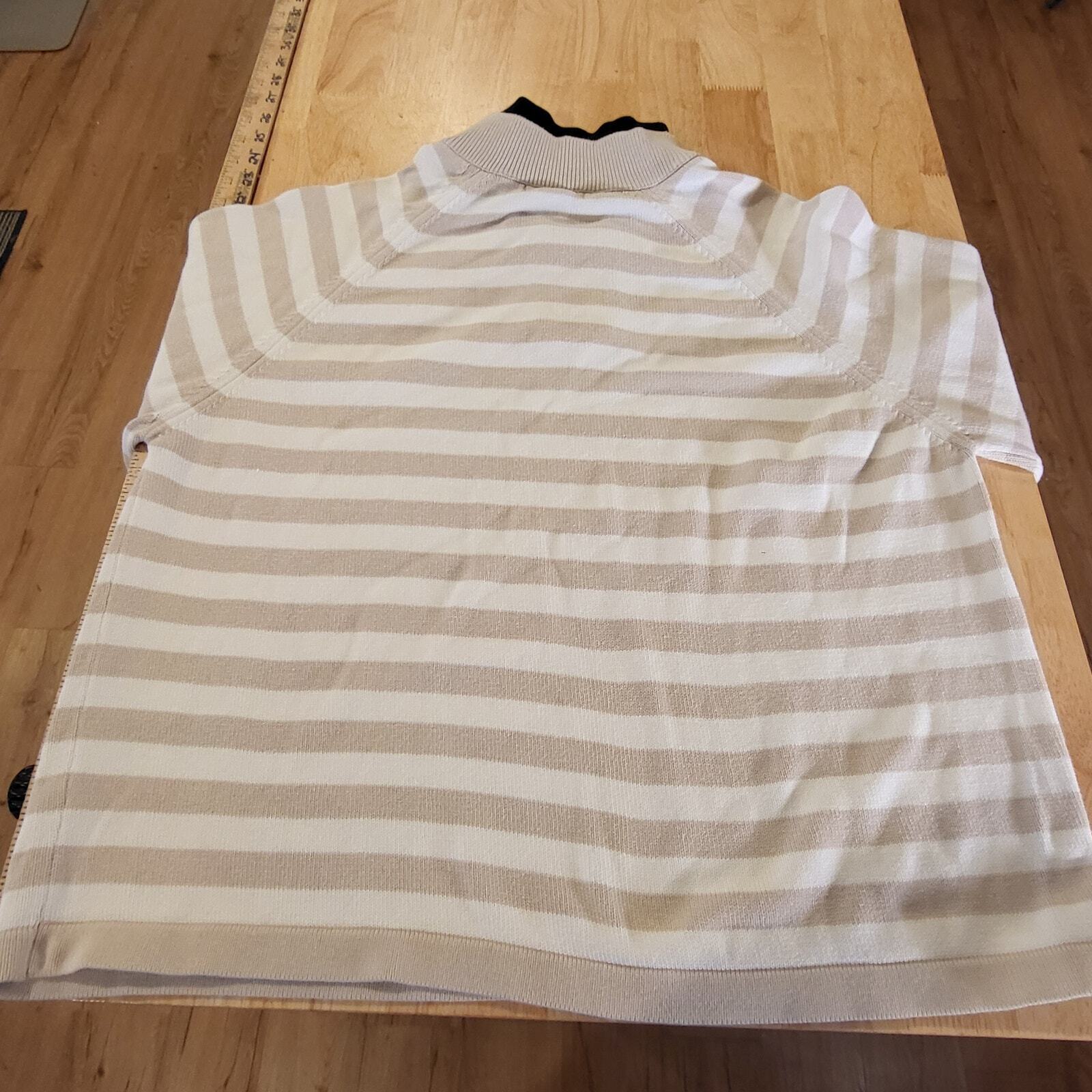 Collectable by Parkhurst Beige White Striped 1/4 Zip Sweater 100% Cotton Large