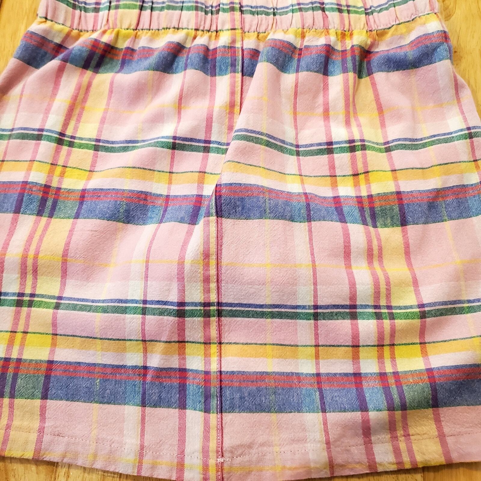 Dash Linen Baby Pink Plaid Elastic Waist Button Front Mini Skirt Tie Waist Med