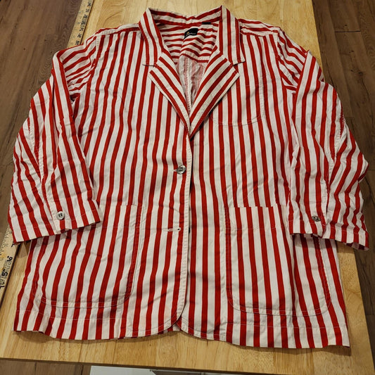 Vintage Liz Sport Red & White Striped Blazer Lightweight Cotton L Pockets