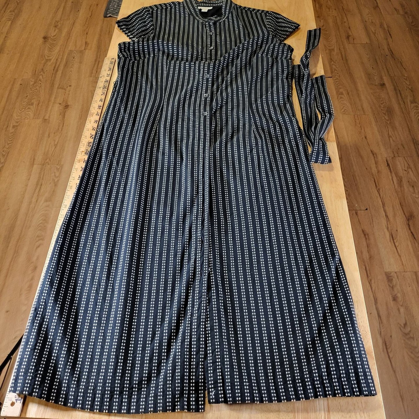 Charter Club Blue Striped Dot Button Shirt Dress Cap Sleeve Mandarin Collar 14