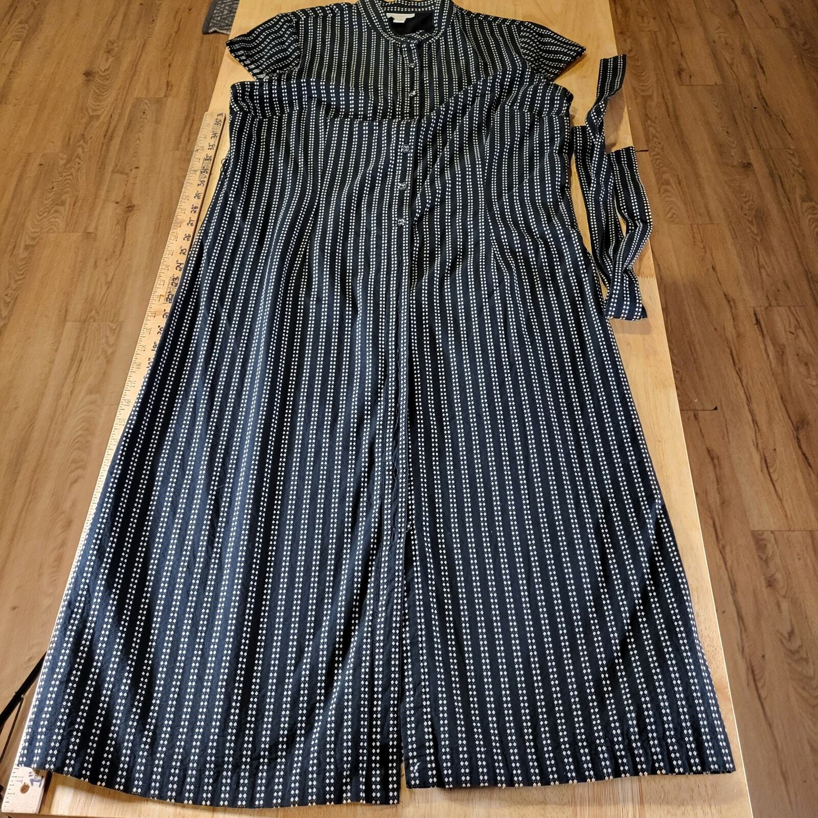 Charter Club Blue Striped Dot Button Shirt Dress Cap Sleeve Mandarin Collar 14