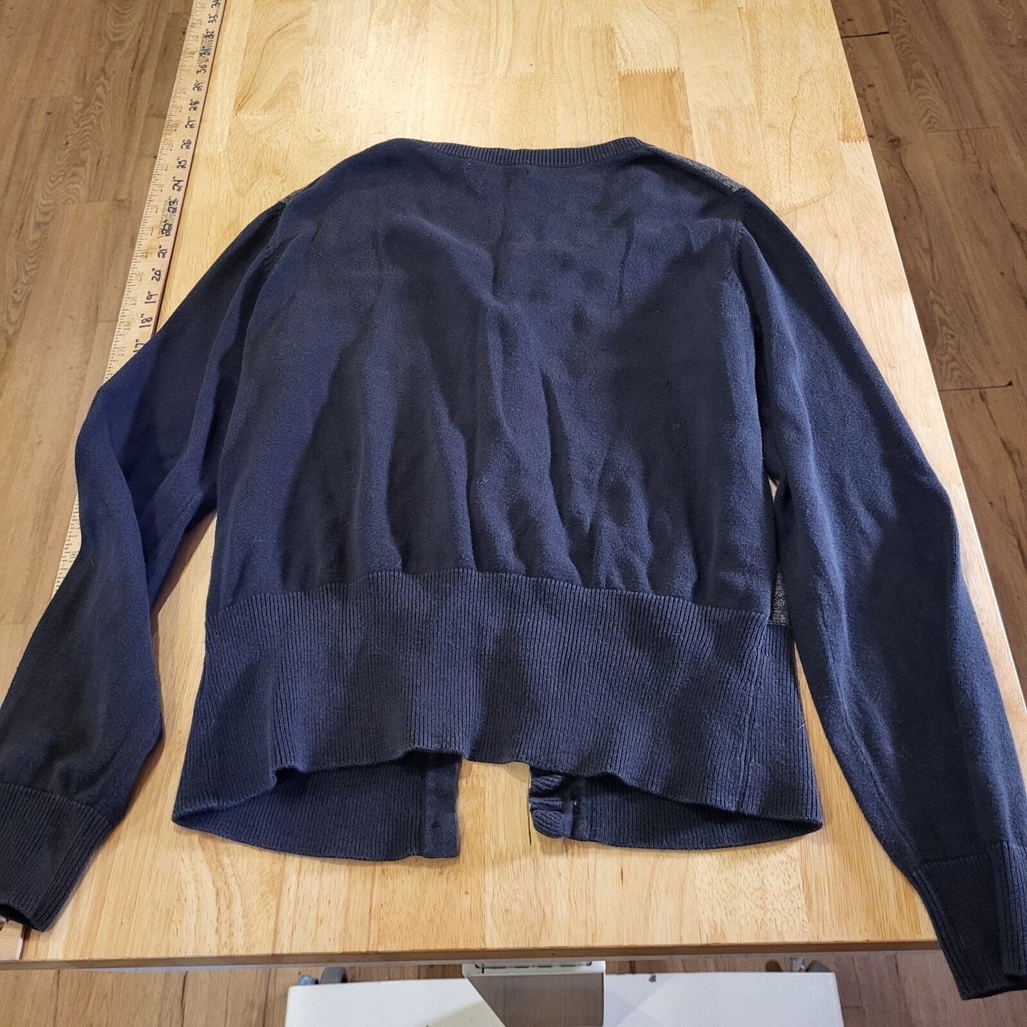 Van Heusen Studio 100% Cotton Button Cardigan Ruffle Detail Medium blue & gray