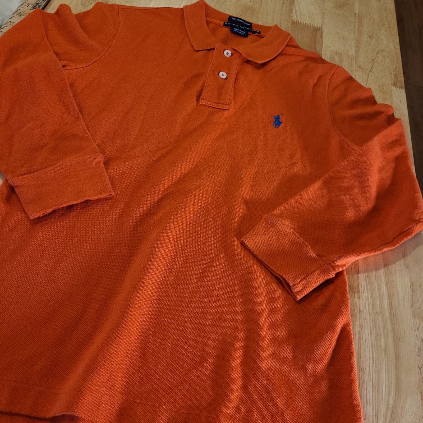 Ralph Lauren The Skinny Polo Orange Medium Cotton Long Sleeve