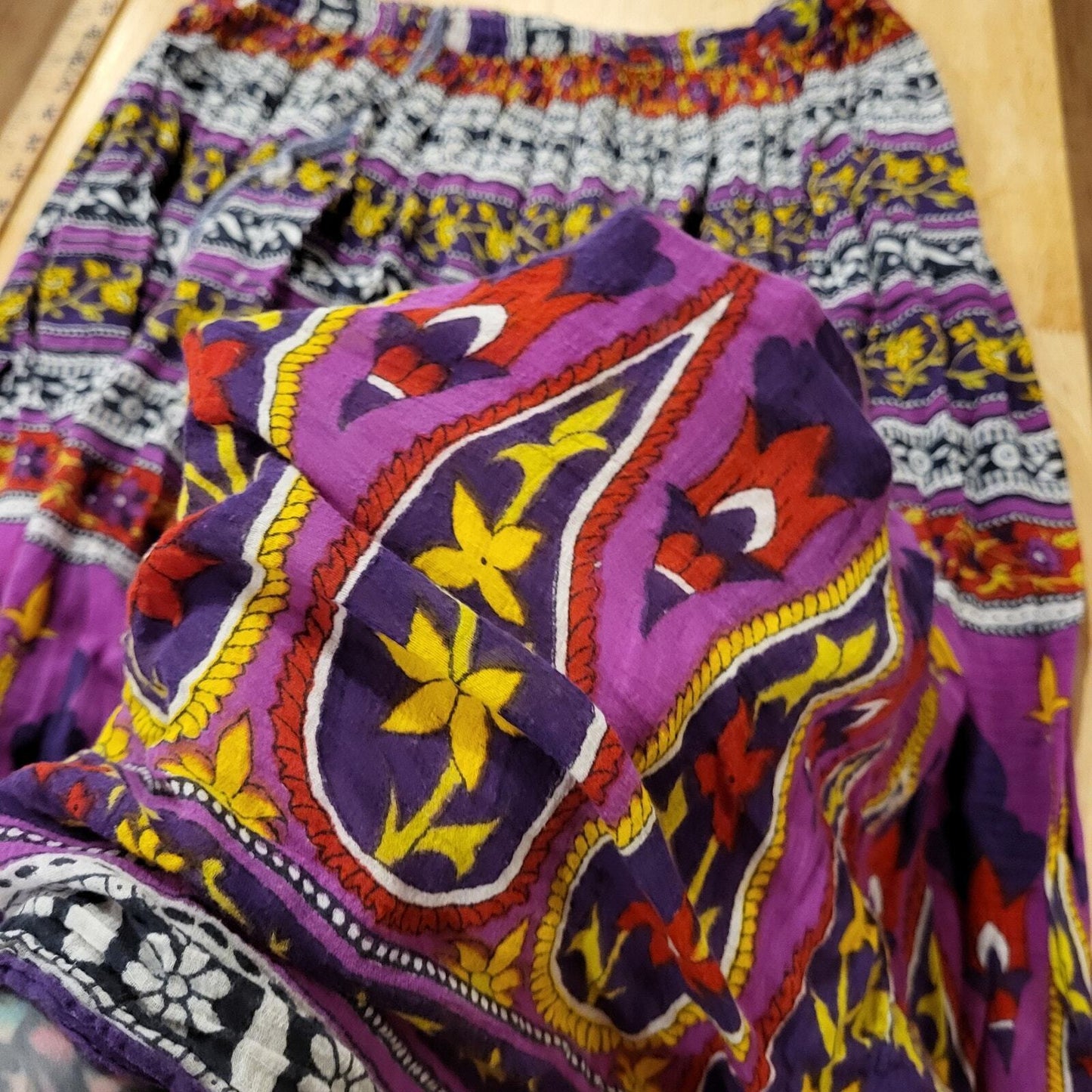 Lot of 2 Hippie Skirts Cotton Peasent Elastic Waist Long Bohemian Medium