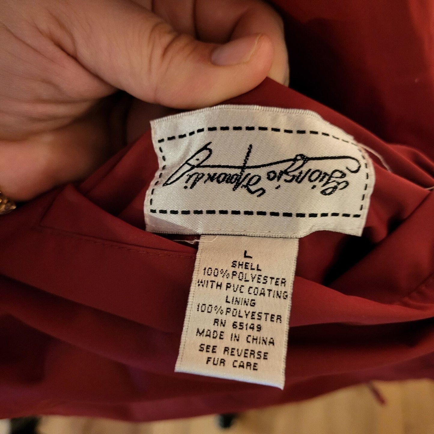 Giorgio Morandi Maroon Burgundy Fleece Reversable Houndstooth Rain Coat L