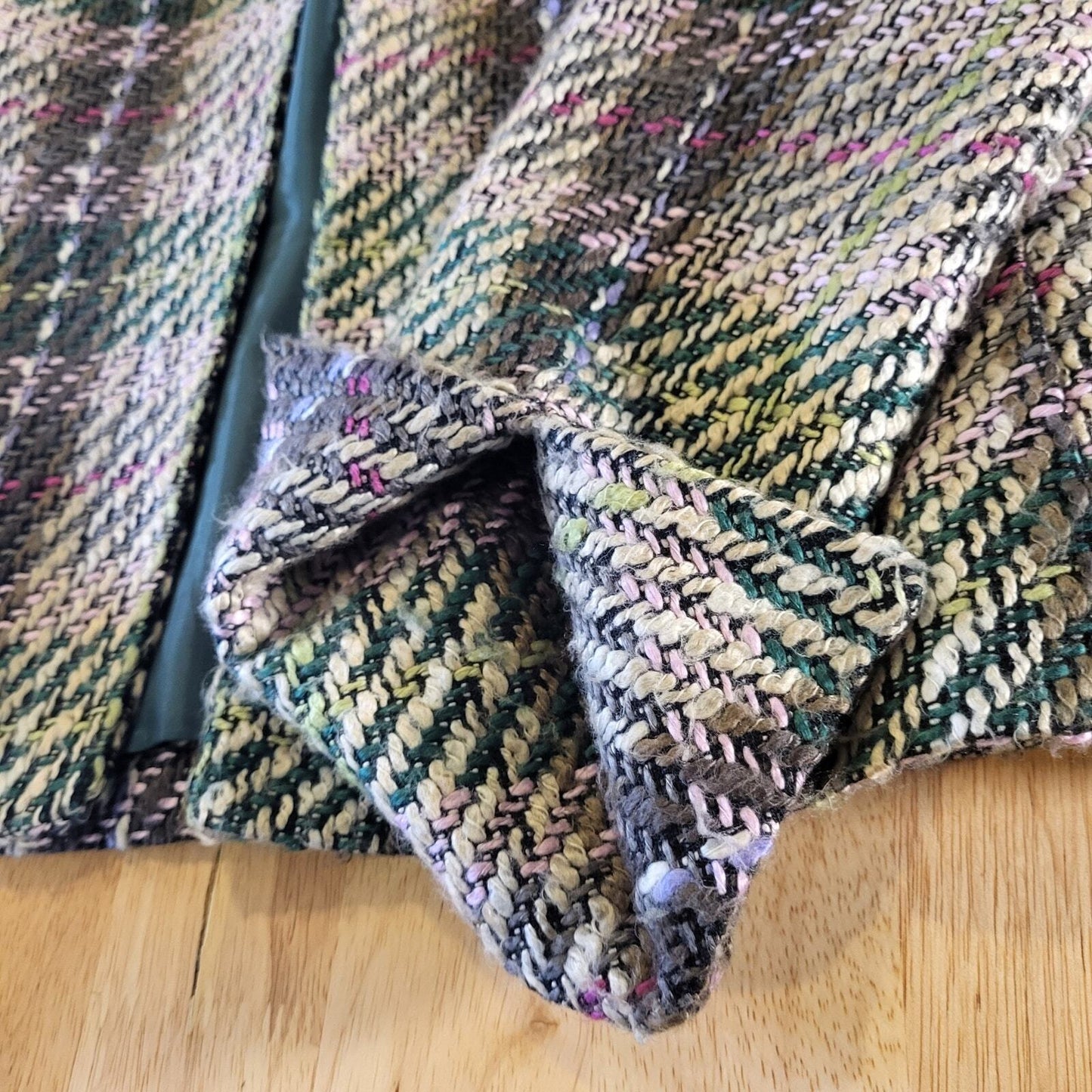 Kasper Pink & Green Short Coat Collared Size 8 Tweed Plaid Cuff 