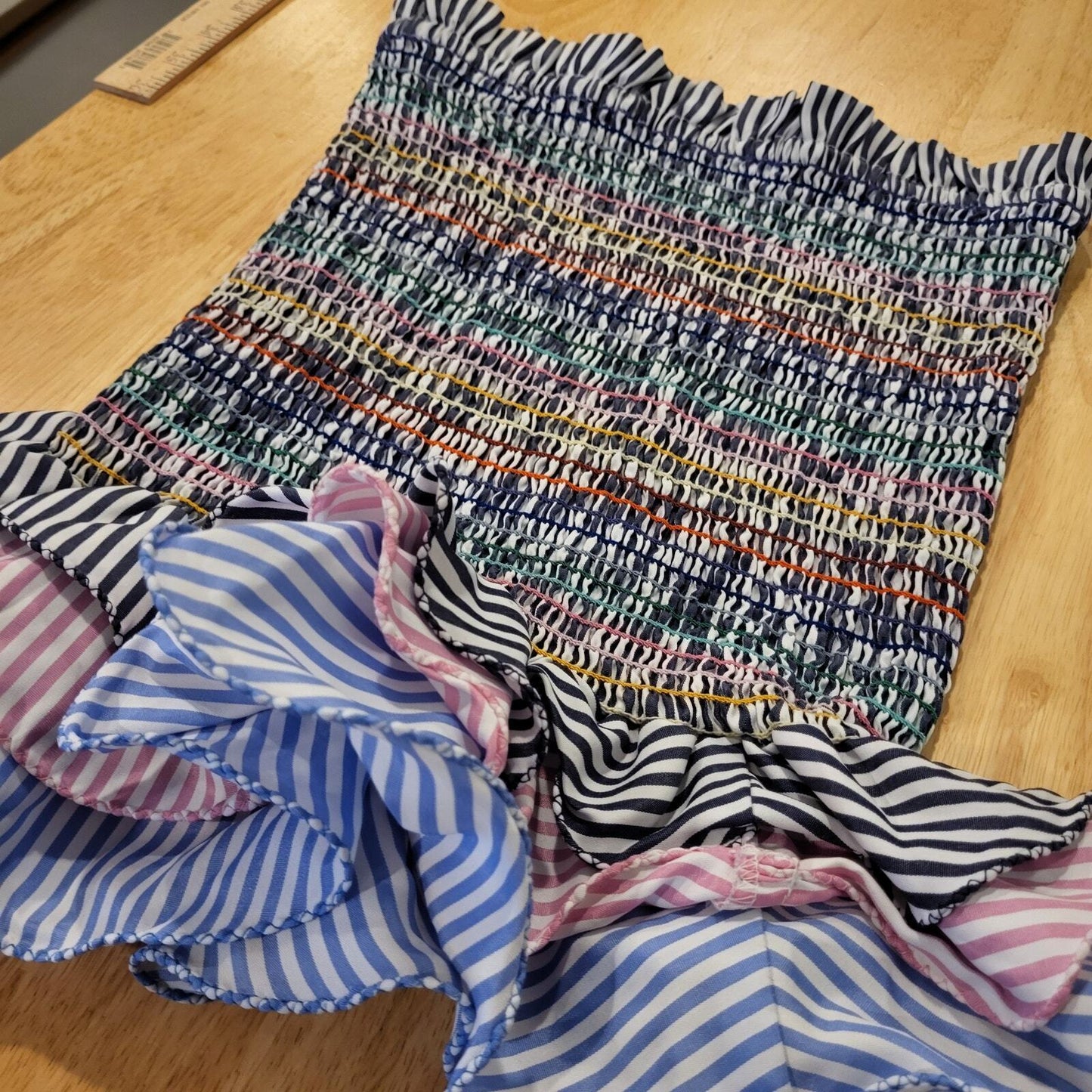 Do+be Sheered Elastic Striped  Tube Top Ruffle Hem Multi-Color 