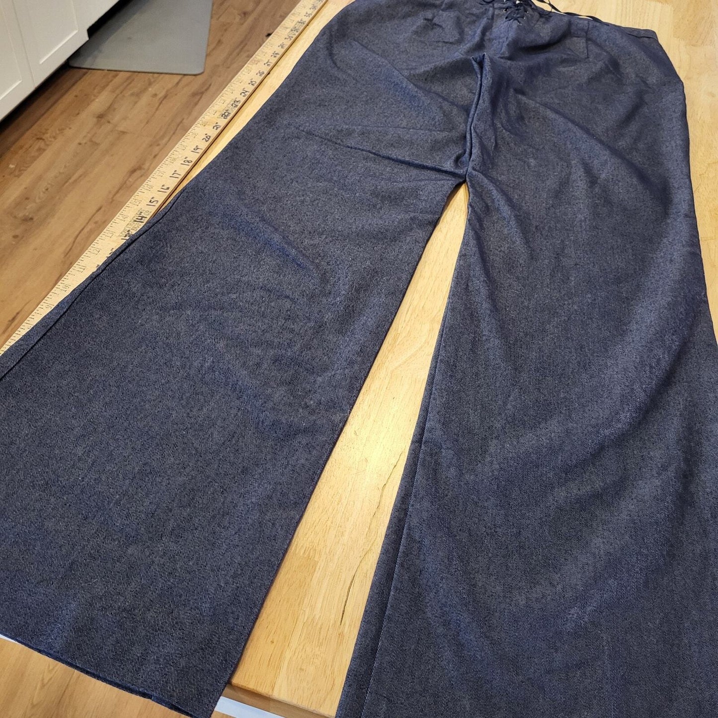 Express Stretch Blue Sailor Pants Wide Let Button Pocket 9/10 Denim 30" Waist