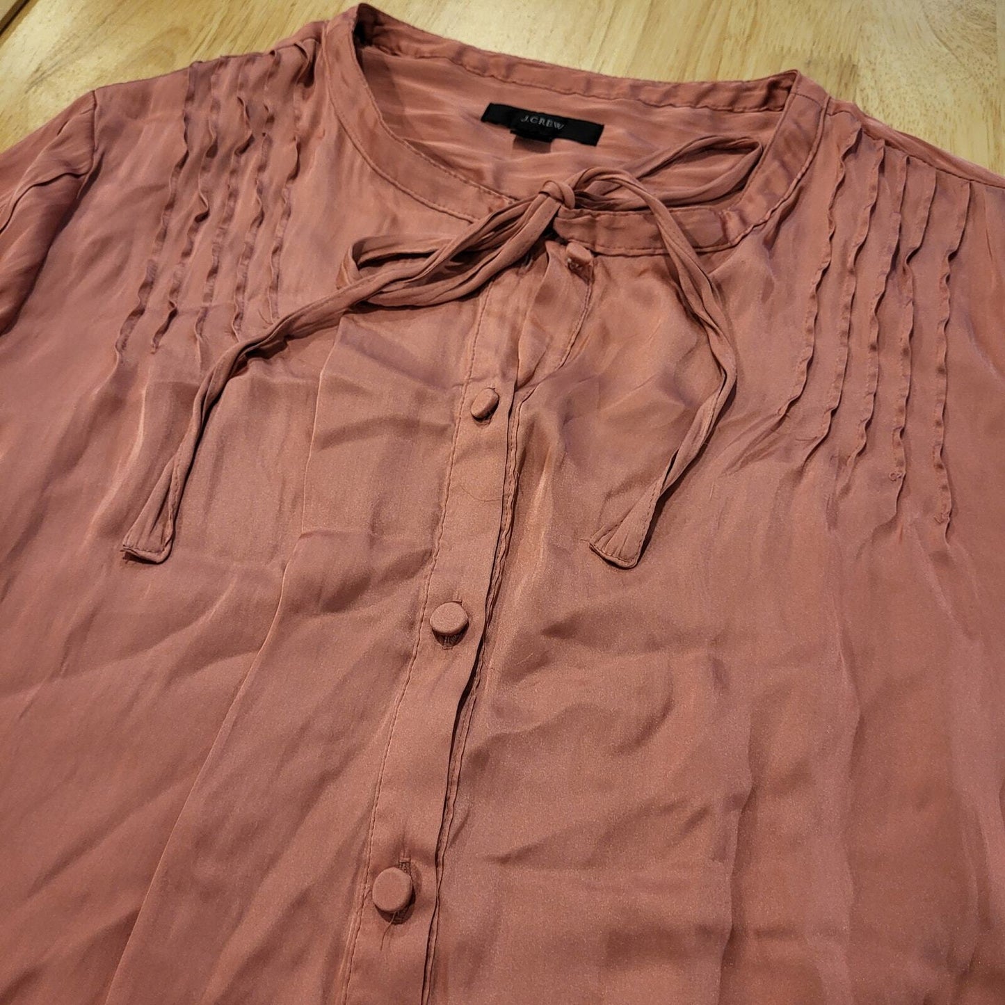 Re-Imagined J. Crew Pink Satin Long Balloon Sleeve Tie Pleat Detail Blouse 23"
