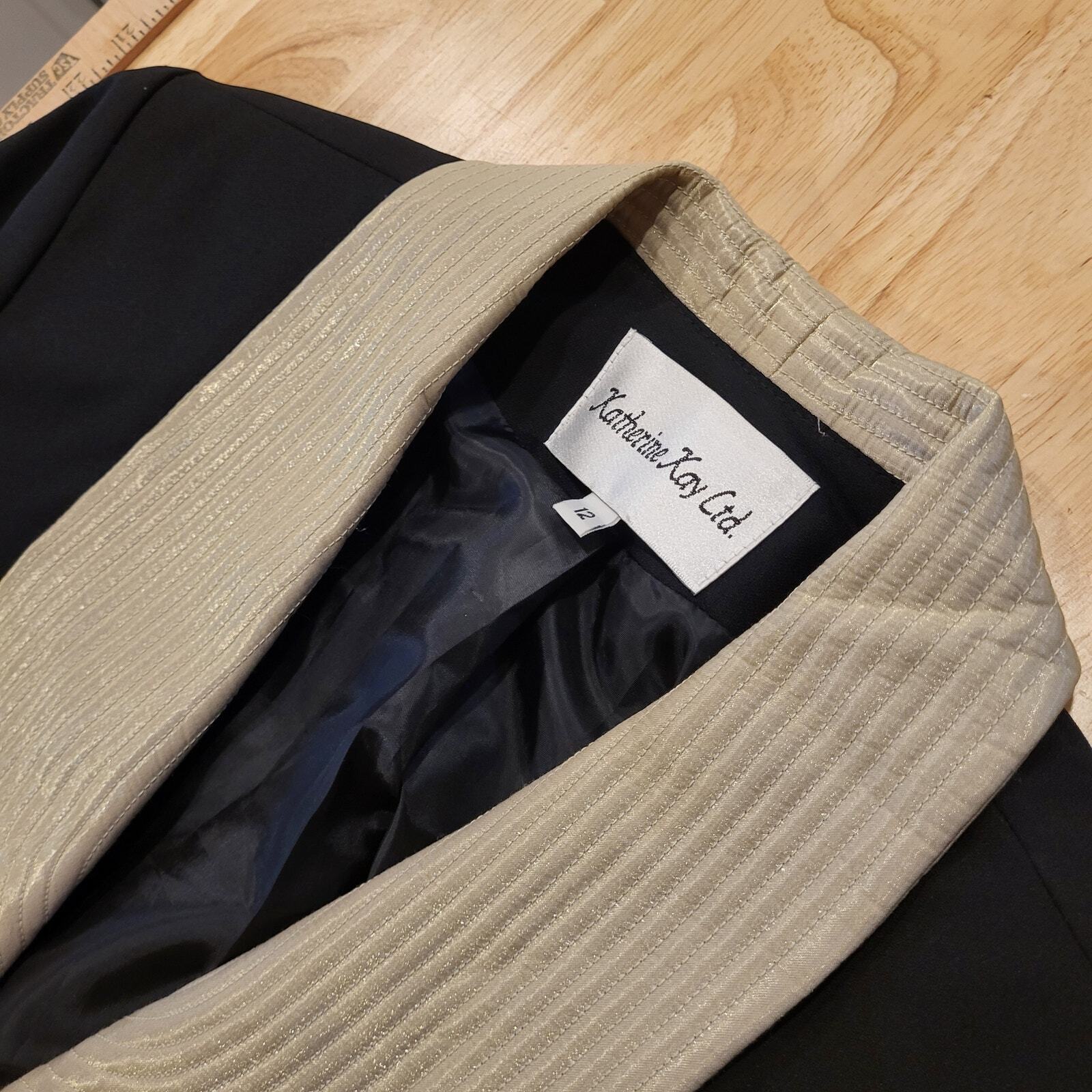 Vintage Katherine Kay Black with Gold Trim Blazer Coat 18" pit 2 pit