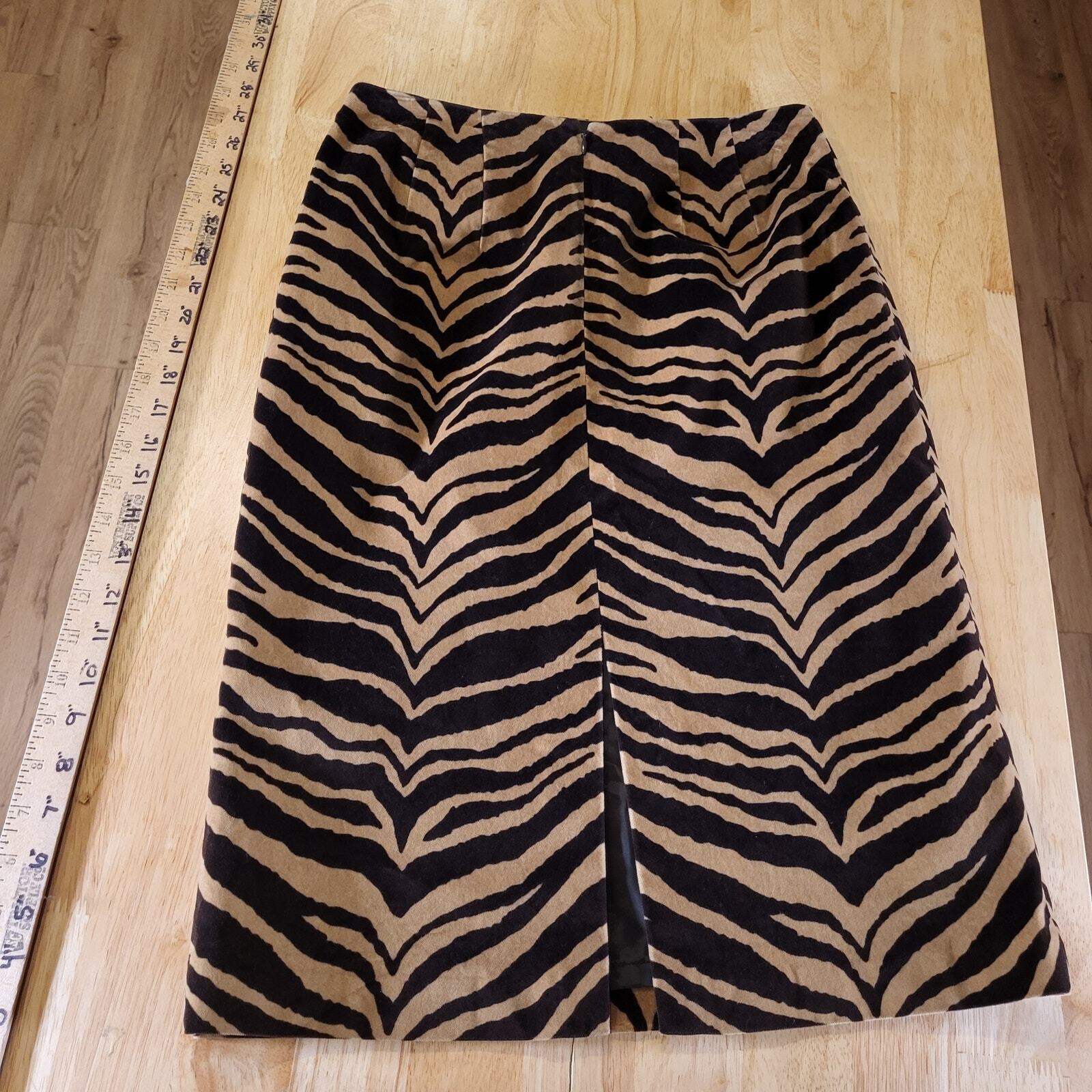 Talbots Zebra Print Microsuede Pencil Skirt Back Slit 30" Waist Stretch Size 6