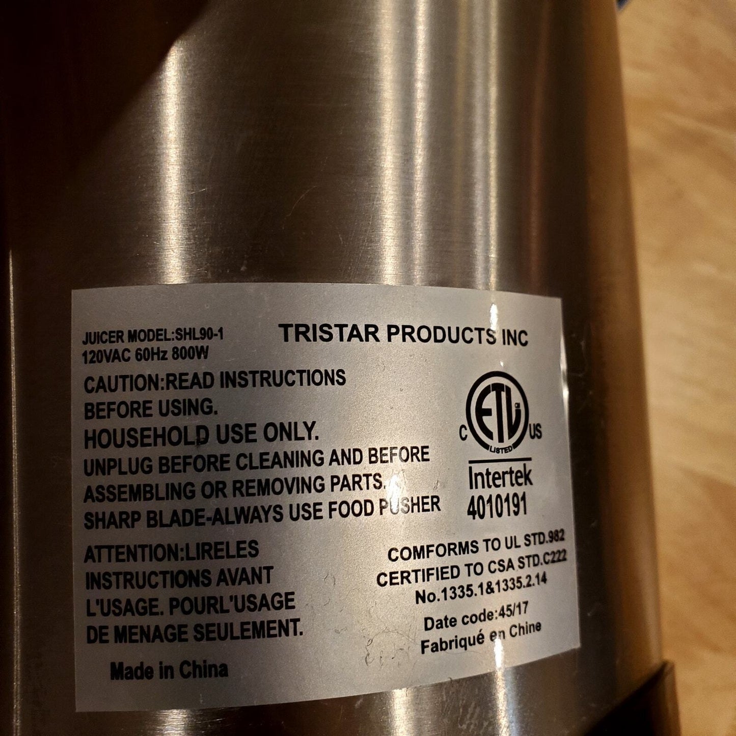 Jack Lalanne's Fusion Juicer Motor SHL90-1 Motor Base 