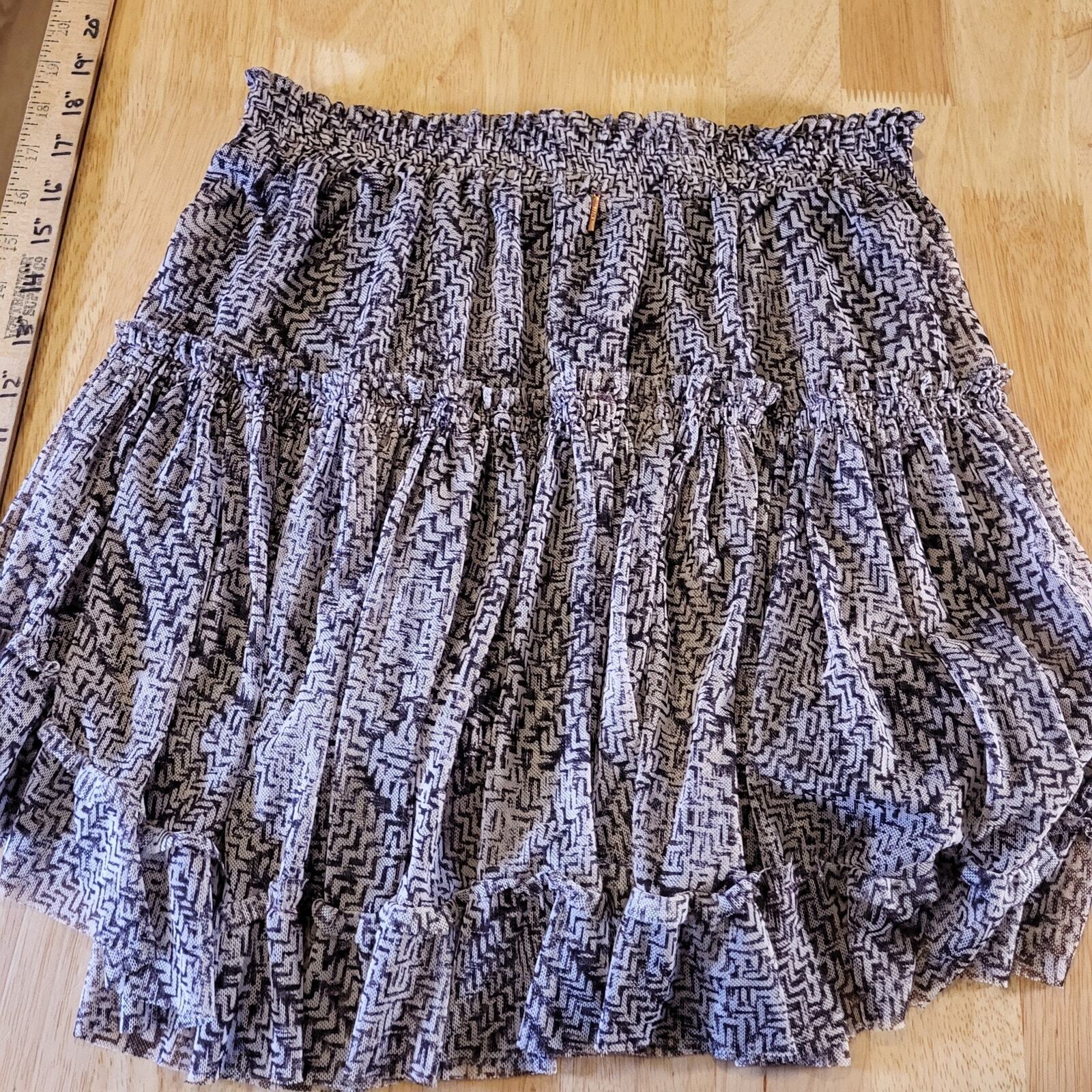 Misa Los Angeles Printed Mesh Layered Mini Skirt Elastic Ruffle Small