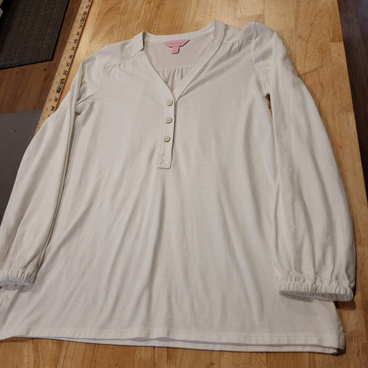 Lilly Pulitzer Jersey Long Sleeve Notch Collar Gold Button Long Sleeve Top XS
