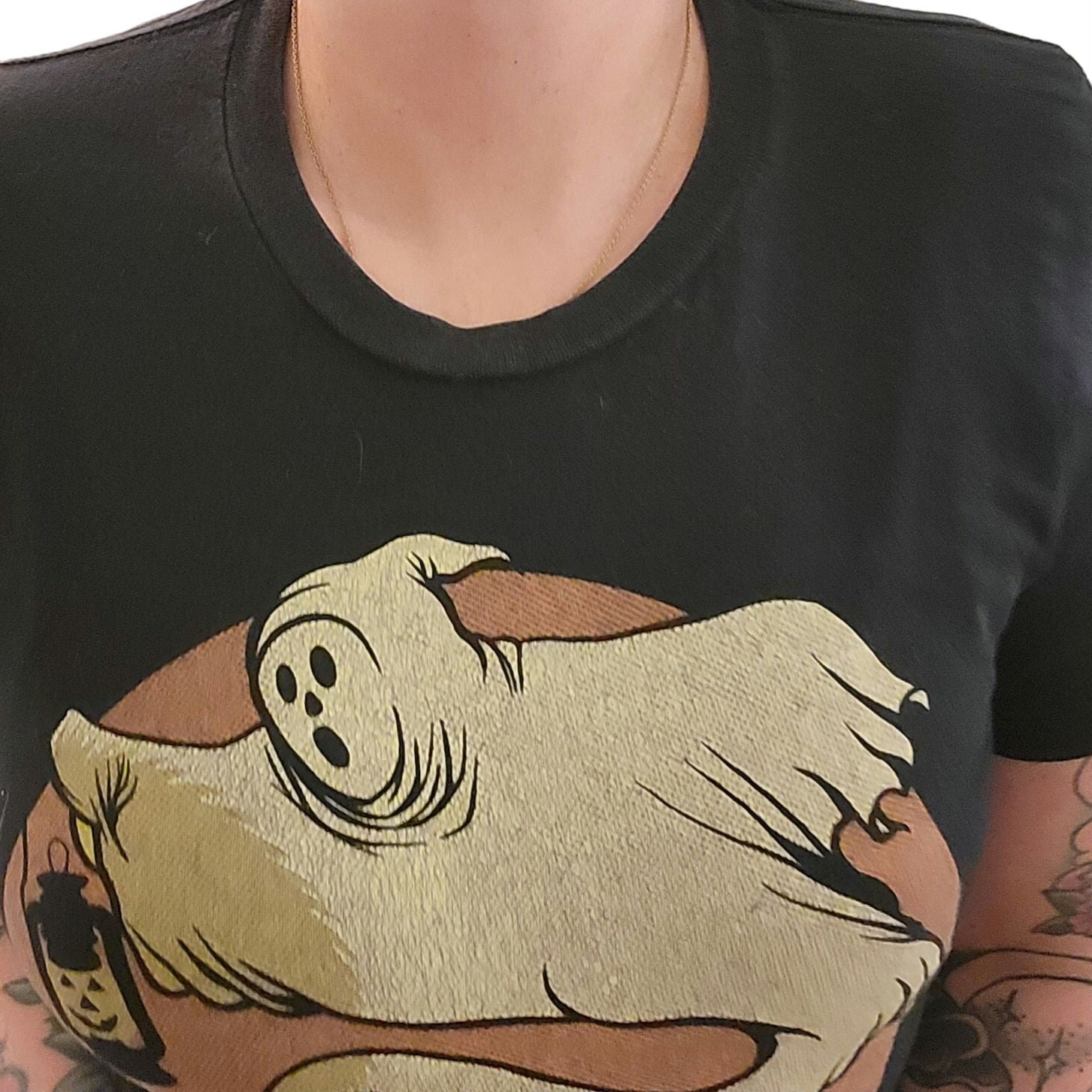 Small Black Bella Canvas Halloween T-Shirt Ghost Skull Orange Short Sleeve