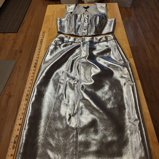 Nwt House of Harlow metallic pleather skirt & top set Large 32" Waist 19" p2p