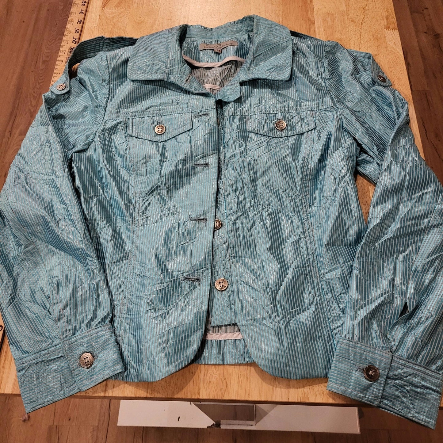 Emil Rutenberg Teal Metalic Jacket Vintage Pockets 21" shoulder to hem 18" P2P
