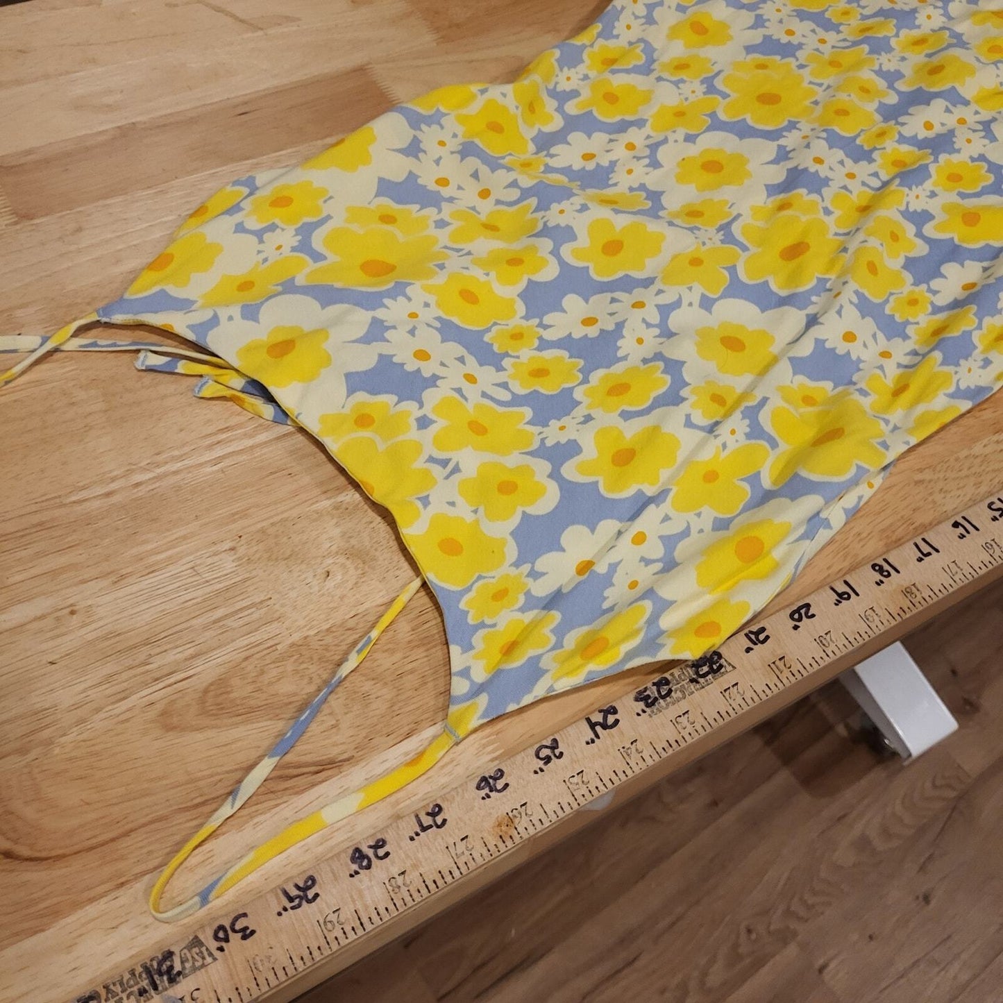 RVCA Yellow & Blue Floral Knit Spaghetti Strap Mini Dress Keyhole Opening Small