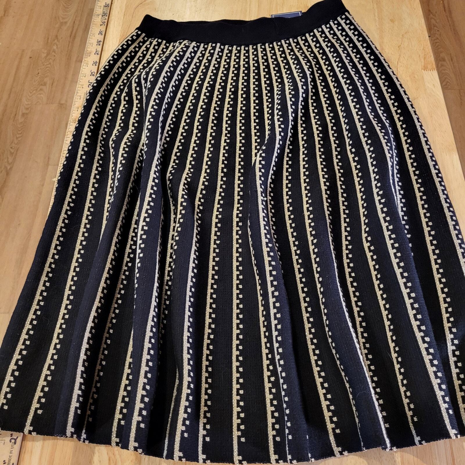 NEW With Tag Lark + Gray Knit Black & Gold A-line Skirt Stretch Viscose Metalic