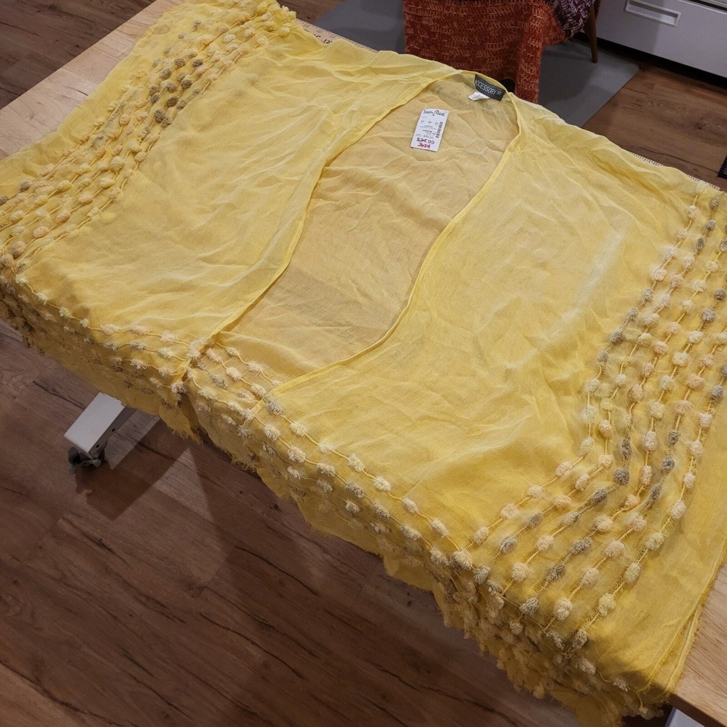 Yellow Accessory St Beach Cover Sheer Pom Pom Embellishment Viscose O/S