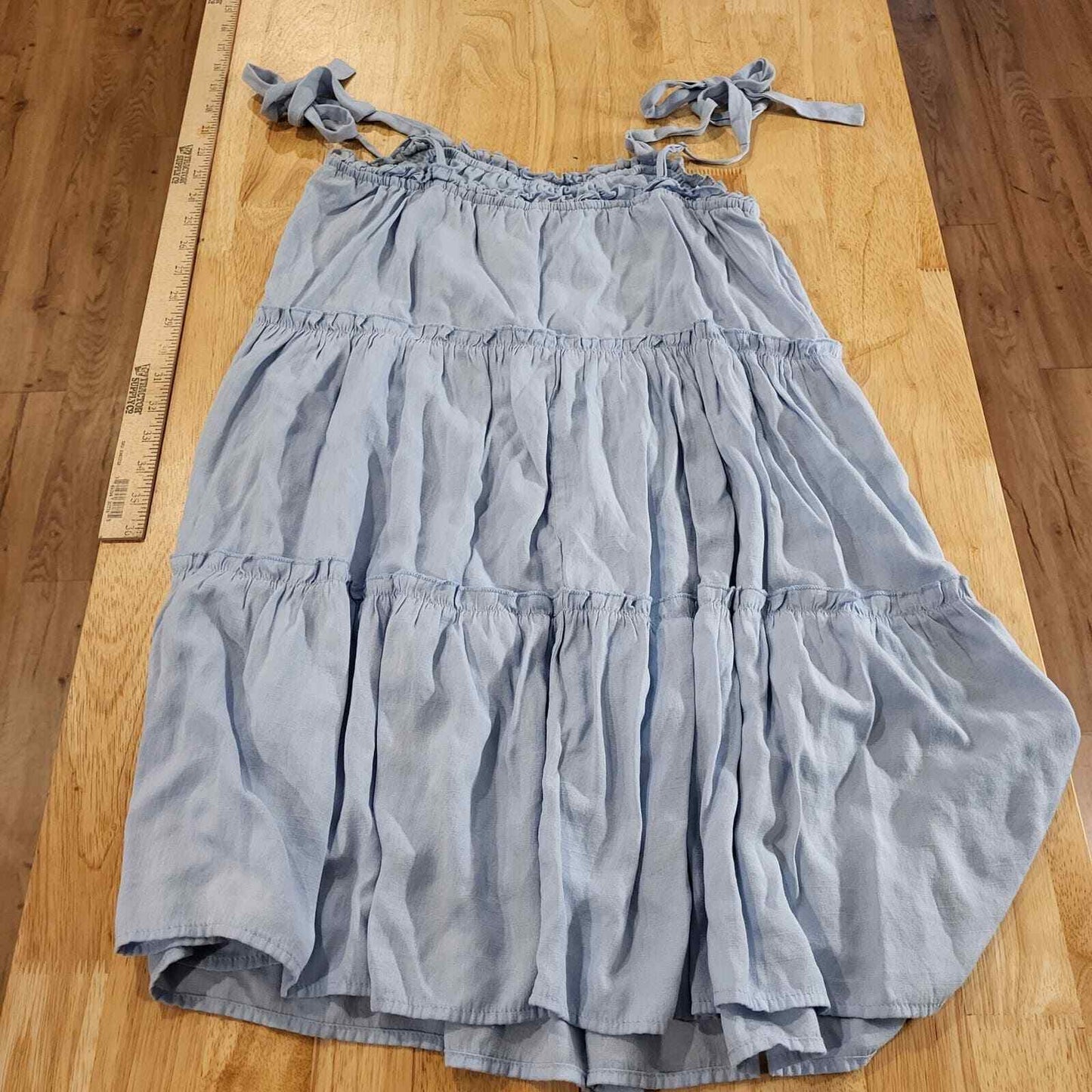 Light Cornflower Blue Lined 2 Tiered Mini Dress Tie Shoulder Adjustable Straps