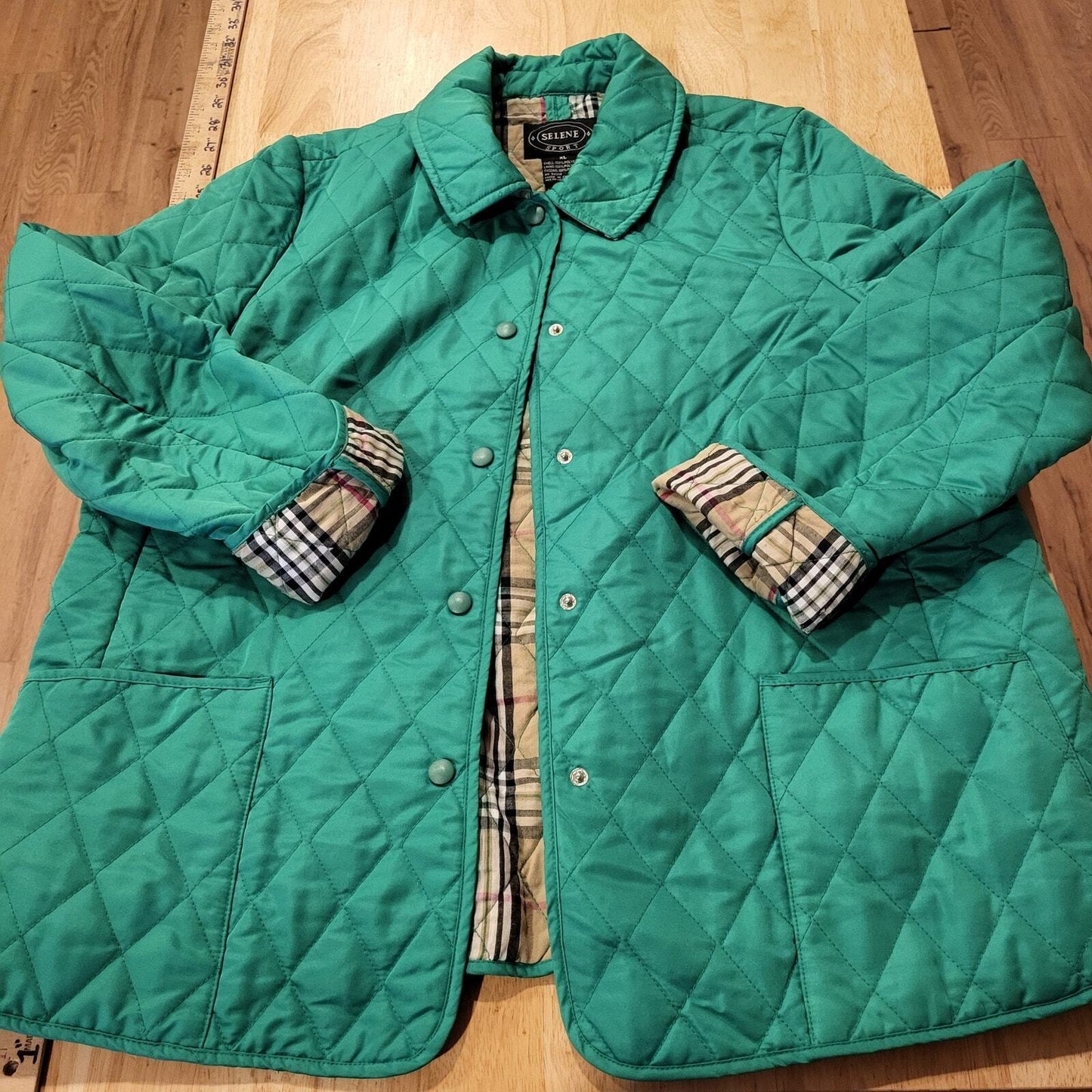 Selena Sport Green Quilted Jacket Plaid Tartin Lined Pockets XL