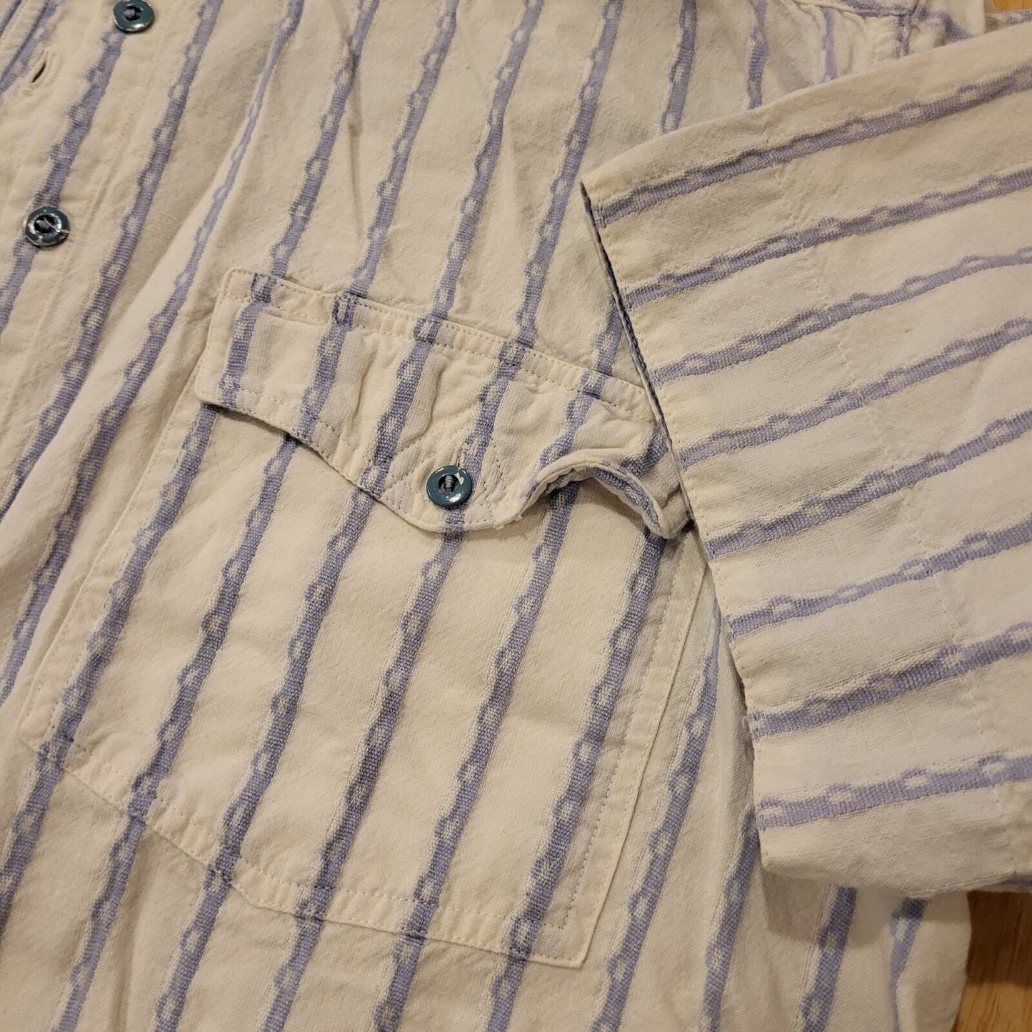 Vintage Blue & White Striped Details Button Down Collared 100% Cotton medium 
