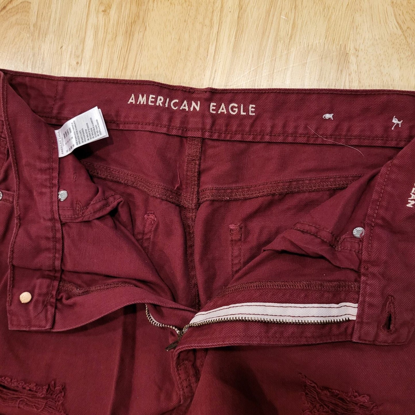 Maroon American Eagle Outfitters Mom Jeans Size 12 Short Distressed Knee Detail